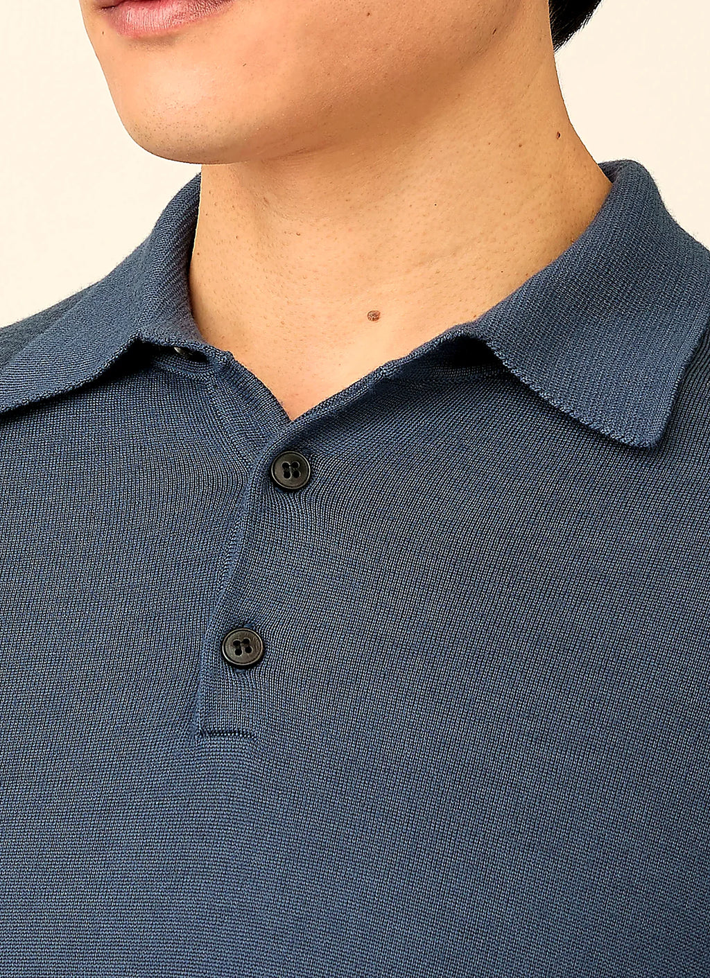 Slate Blue knitted polo shirt for men, merino