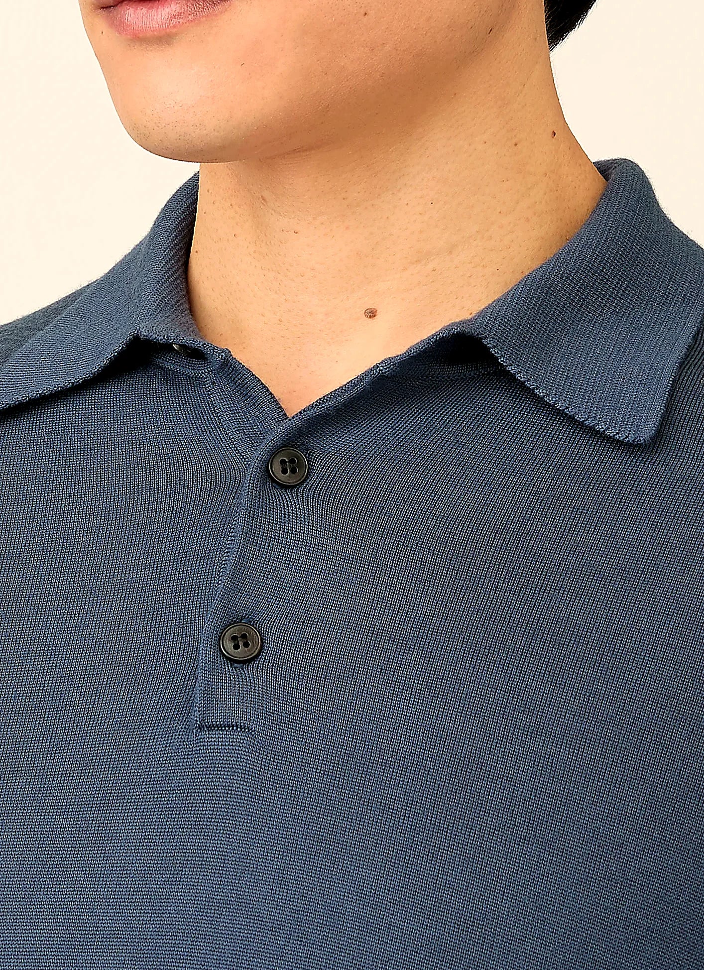 Slate Blue knitted polo shirt for men, merino