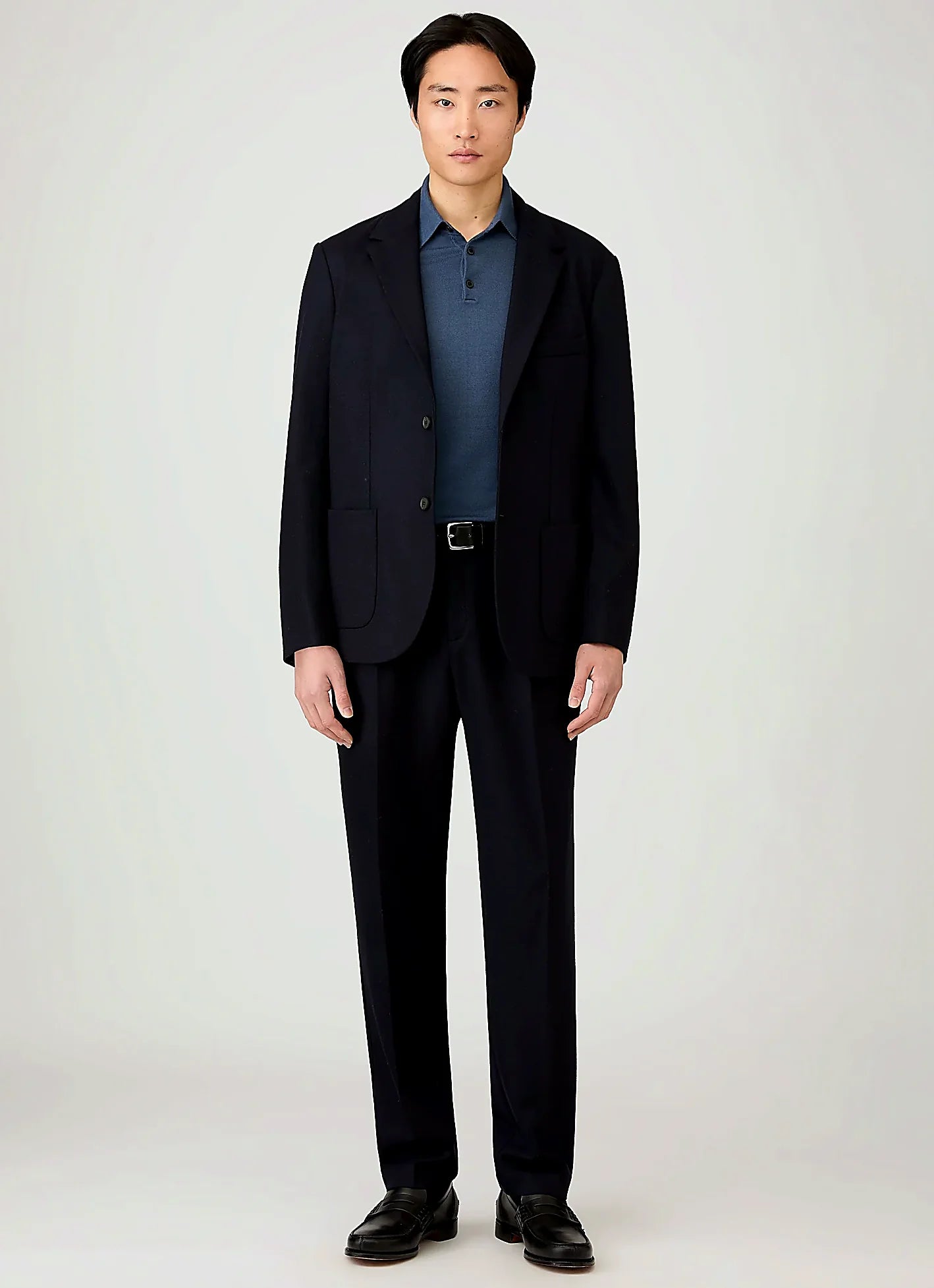 Slate Blue knitted polo shirt in merino, slim fit