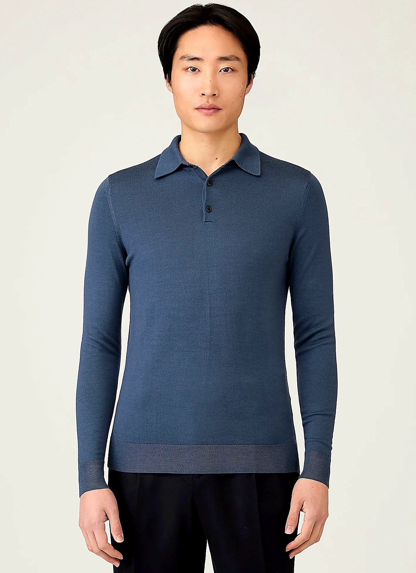 Slate Blue merino knitted polo shirt for men