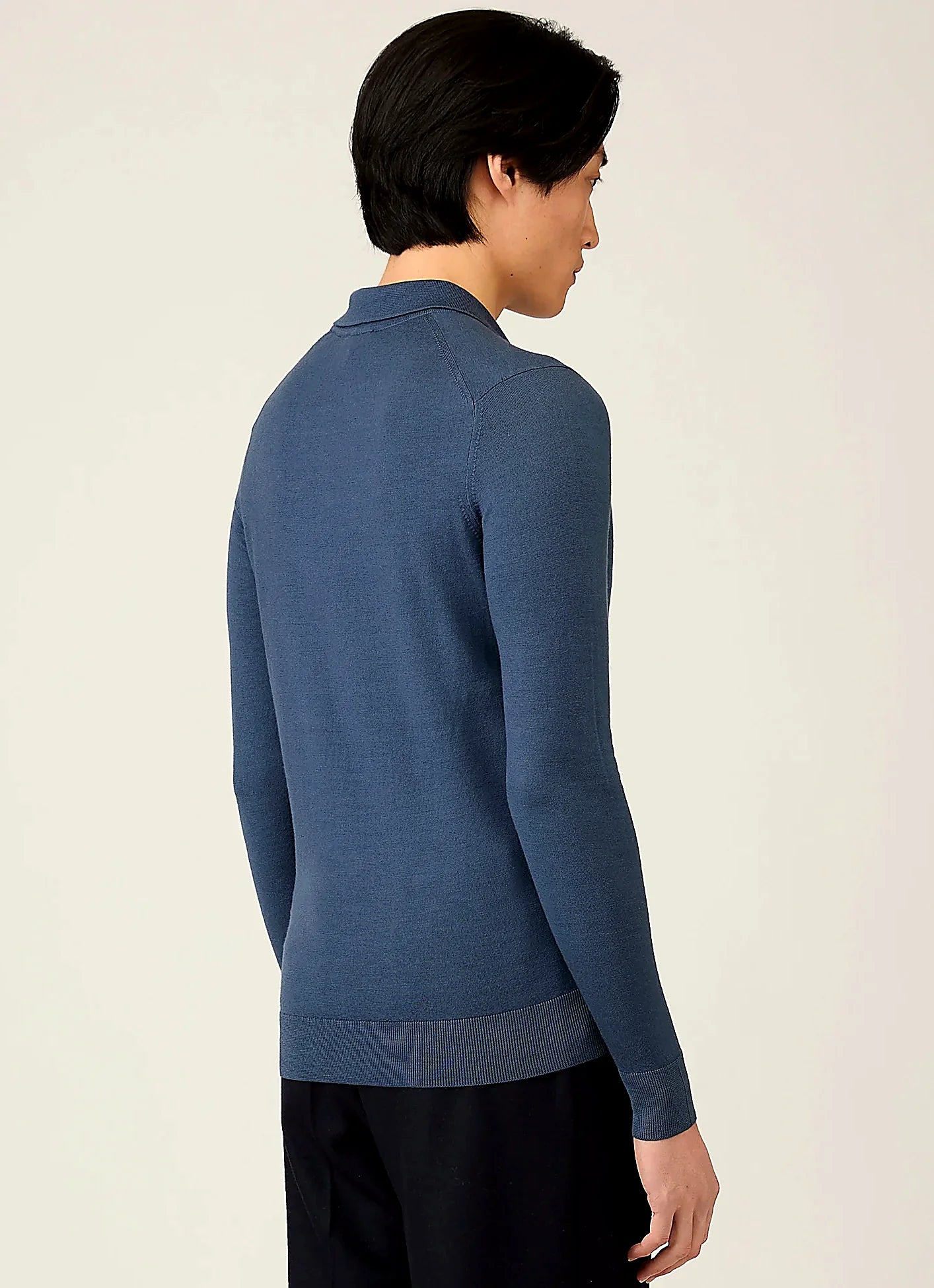 Men's merino knitted polo shirt in Slate Blue