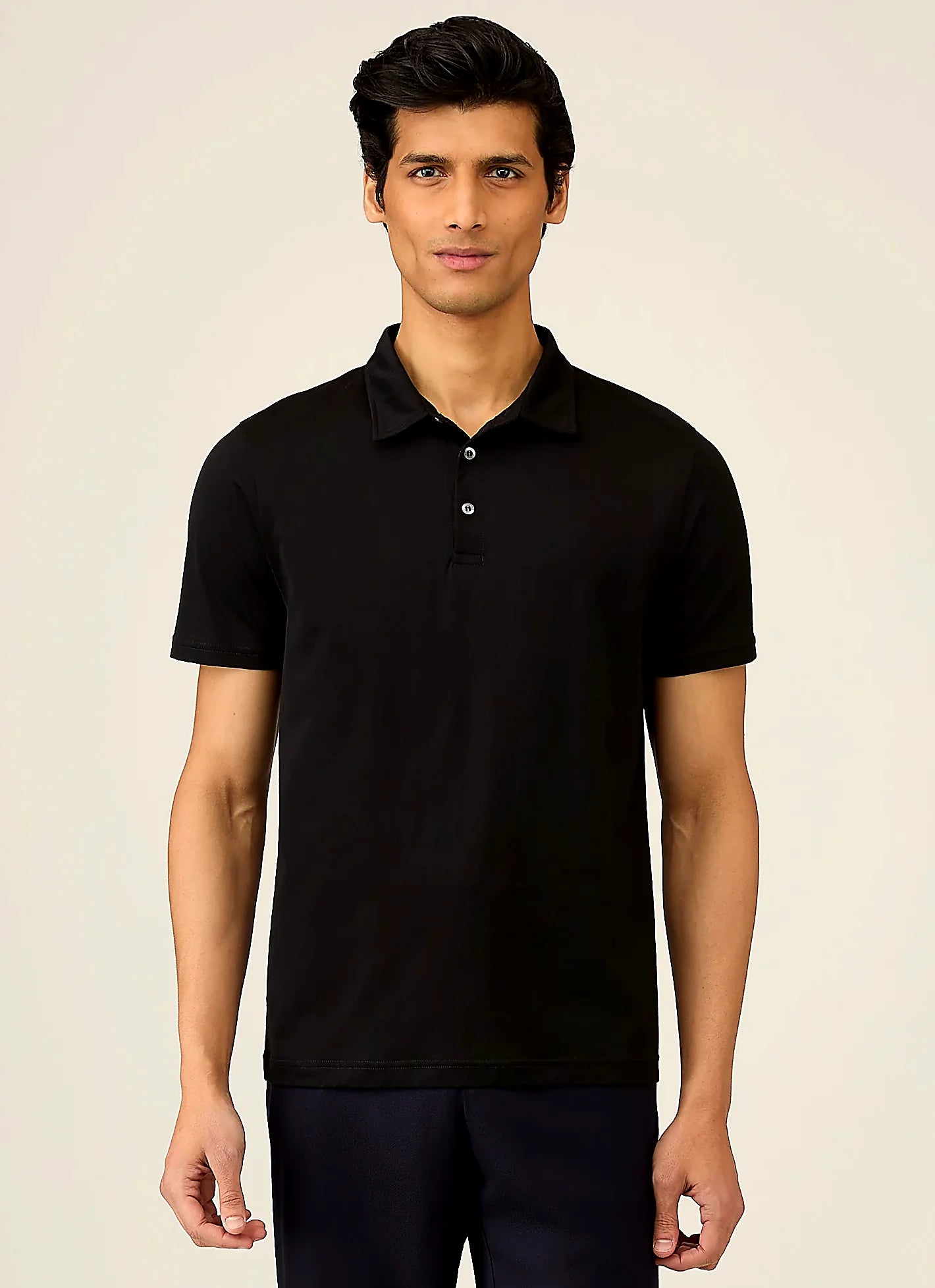Black supima cotton jersey polo shirt for men