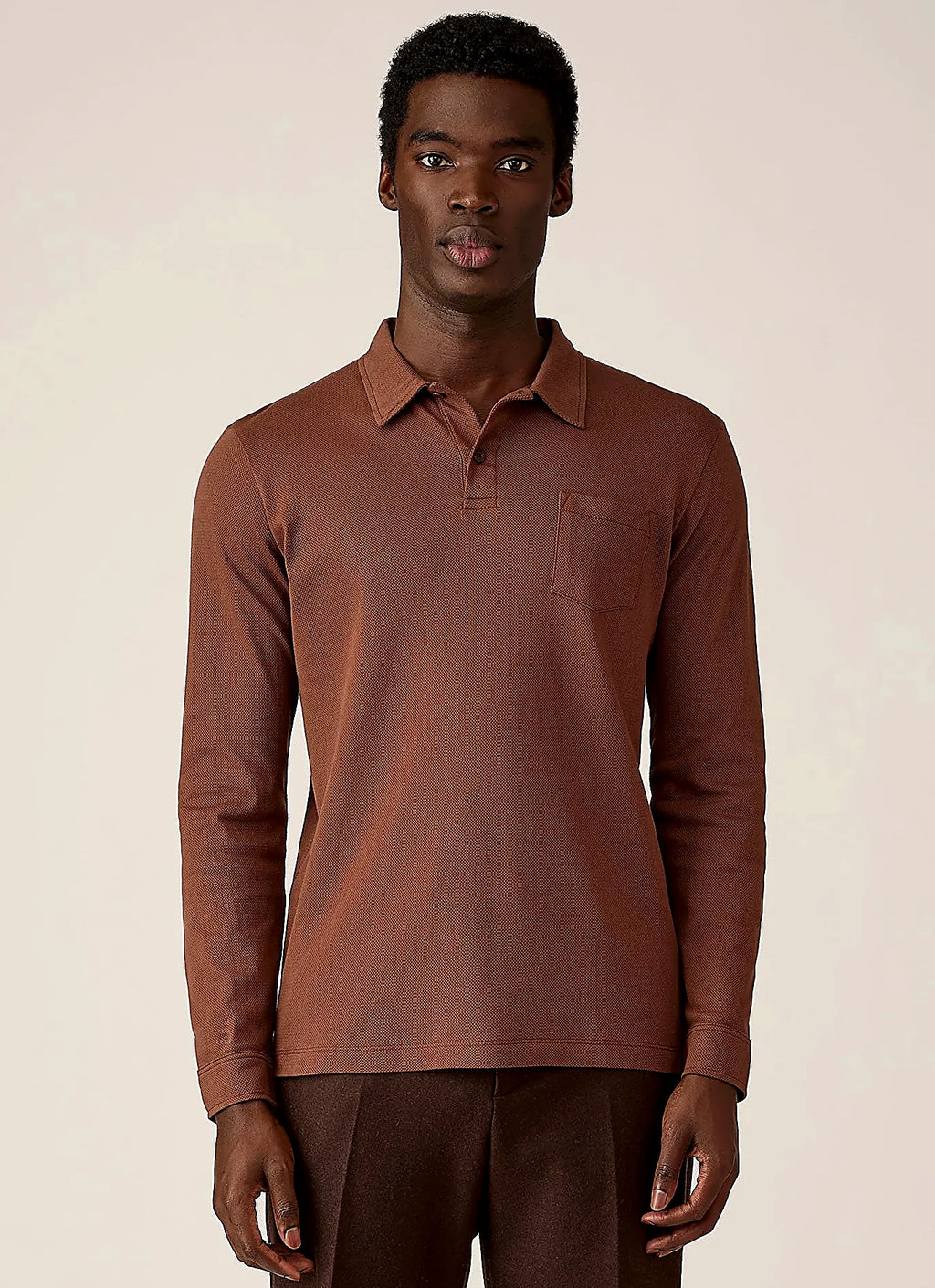 Chestnut mesh cotton polo shirt for men