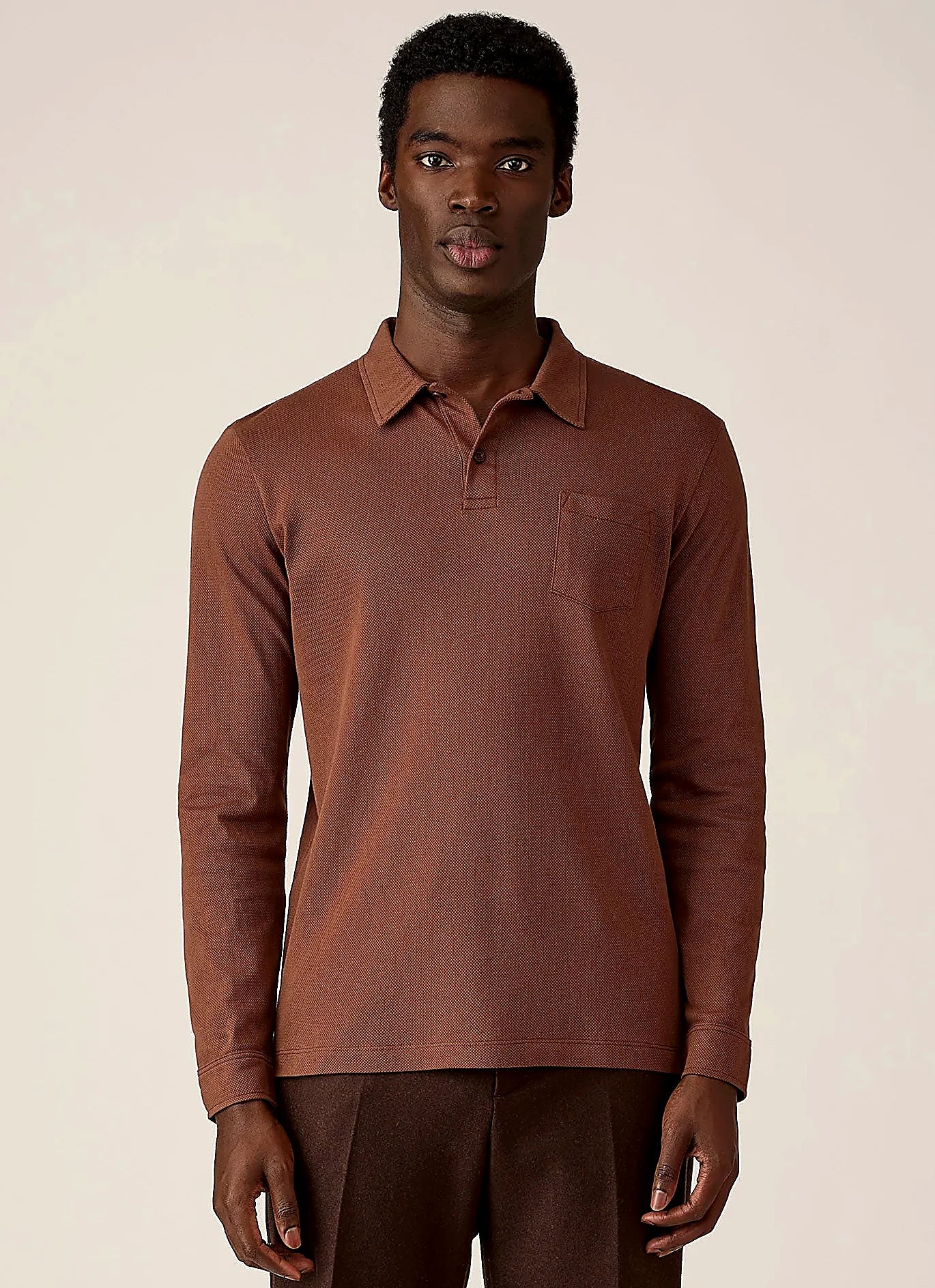 Chestnut mesh cotton polo shirt for men