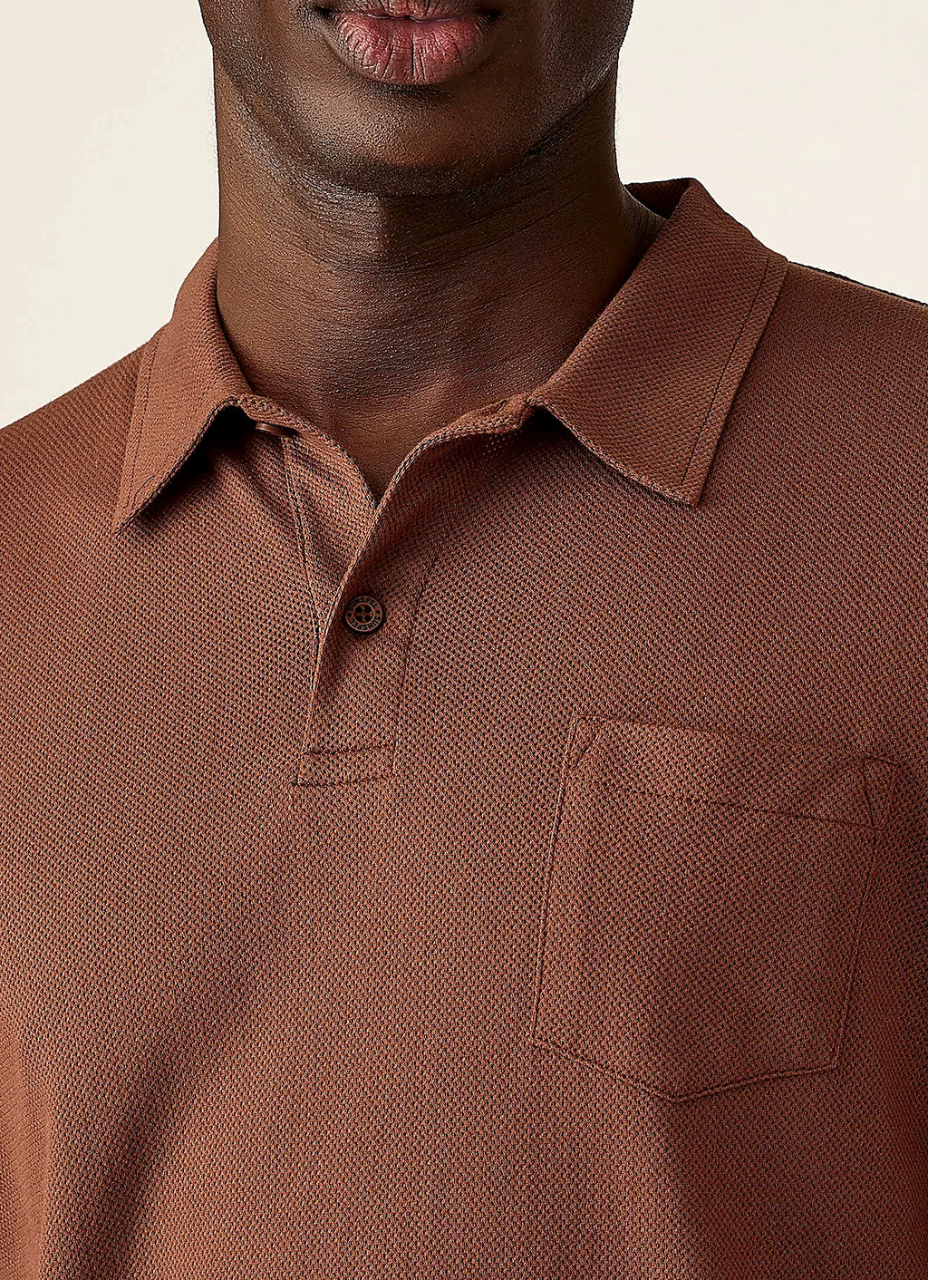 Chestnut polo shirt for men, mesh cotton