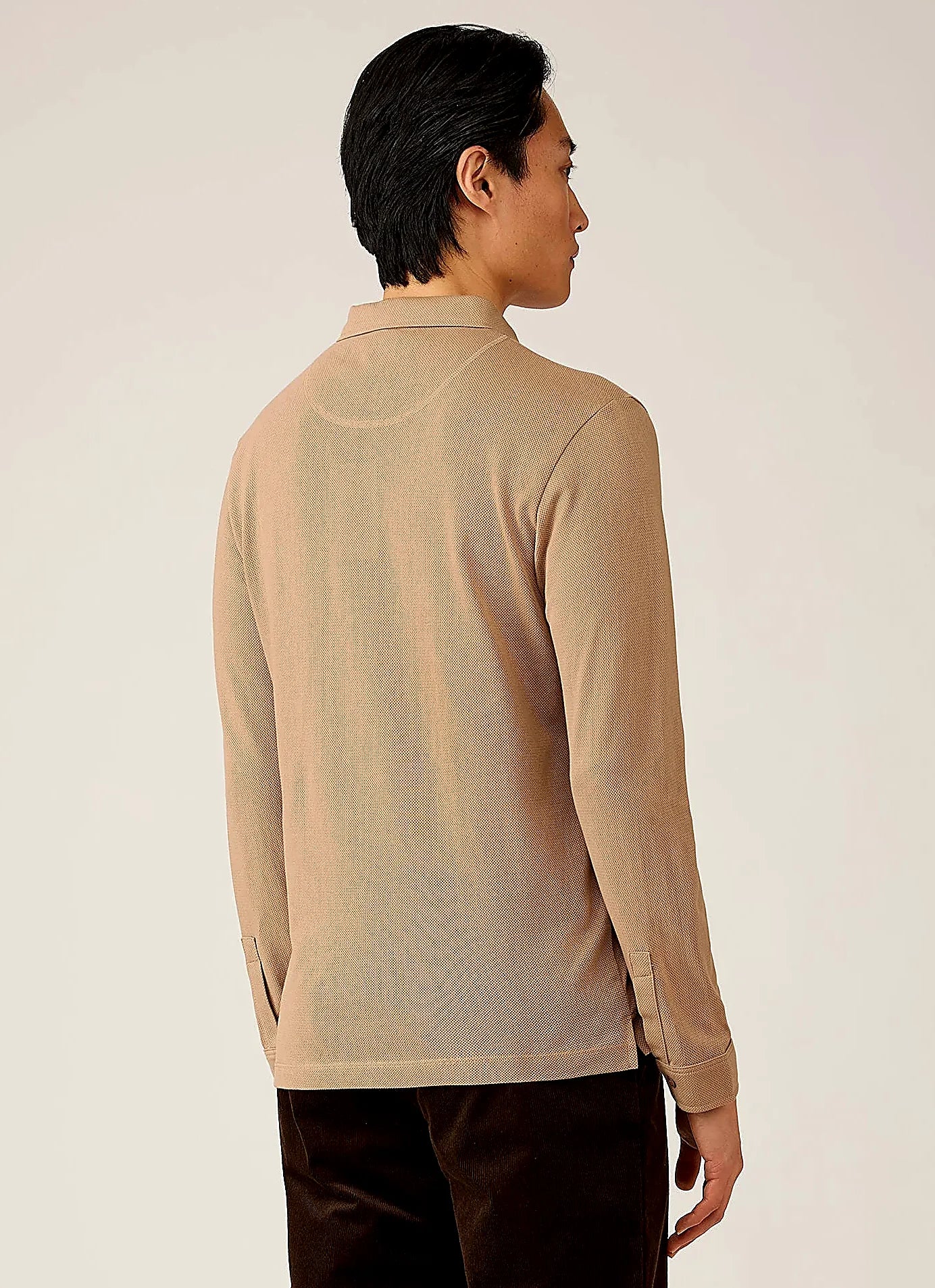 Men's mesh cotton polo shirt in Dark Beige