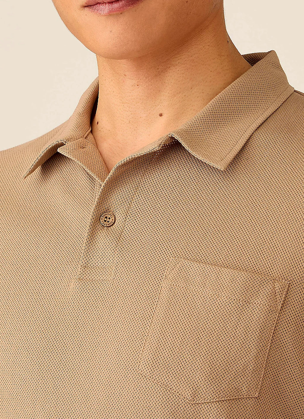 Dark Beige polo shirt for men, mesh cotton