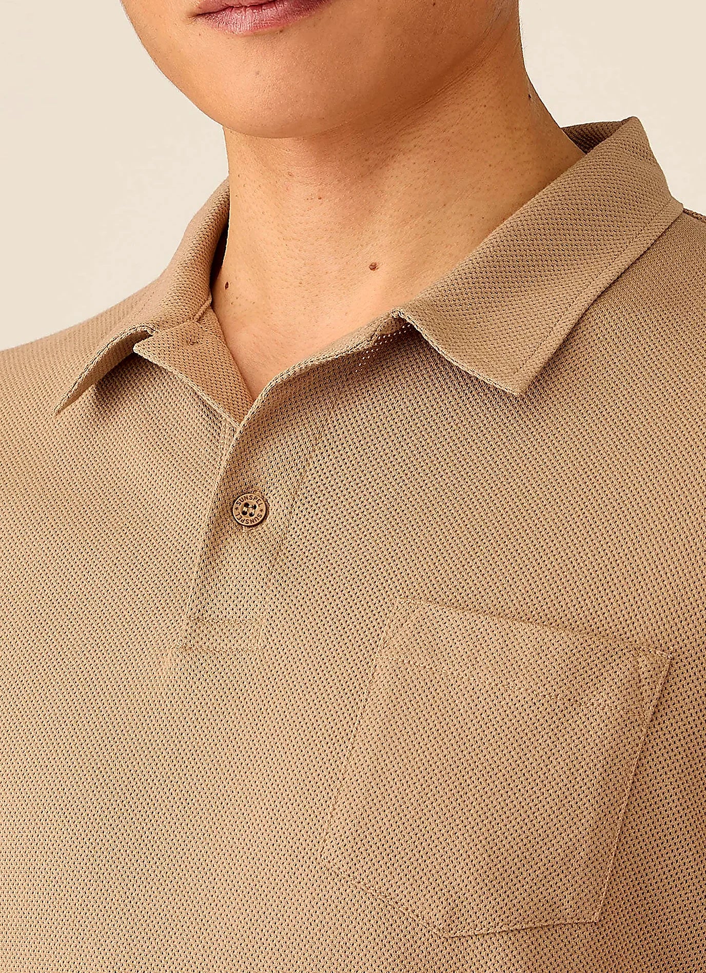 Dark Beige polo shirt for men, mesh cotton
