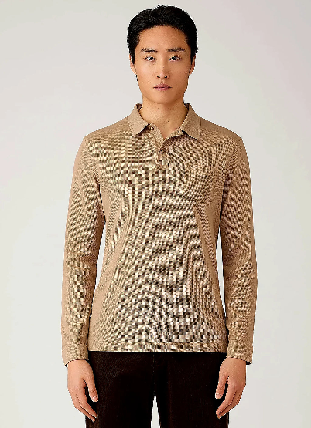 Dark Beige mesh cotton polo shirt for men