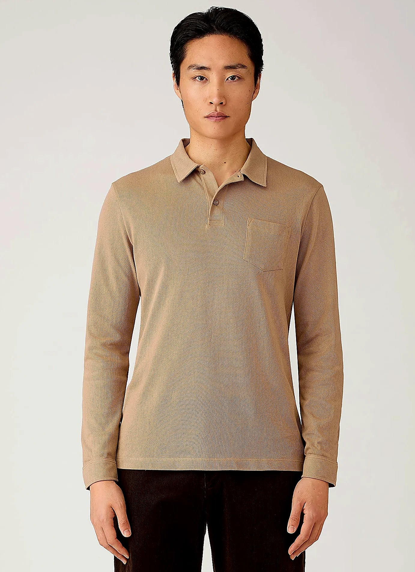 Dark Beige mesh cotton polo shirt for men