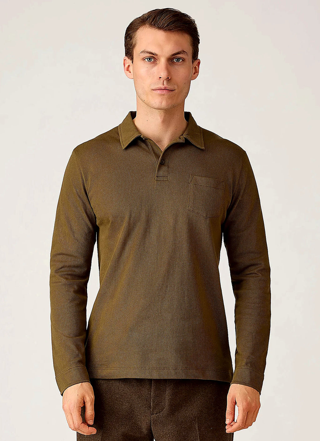 Loden Green mesh cotton polo shirt for men