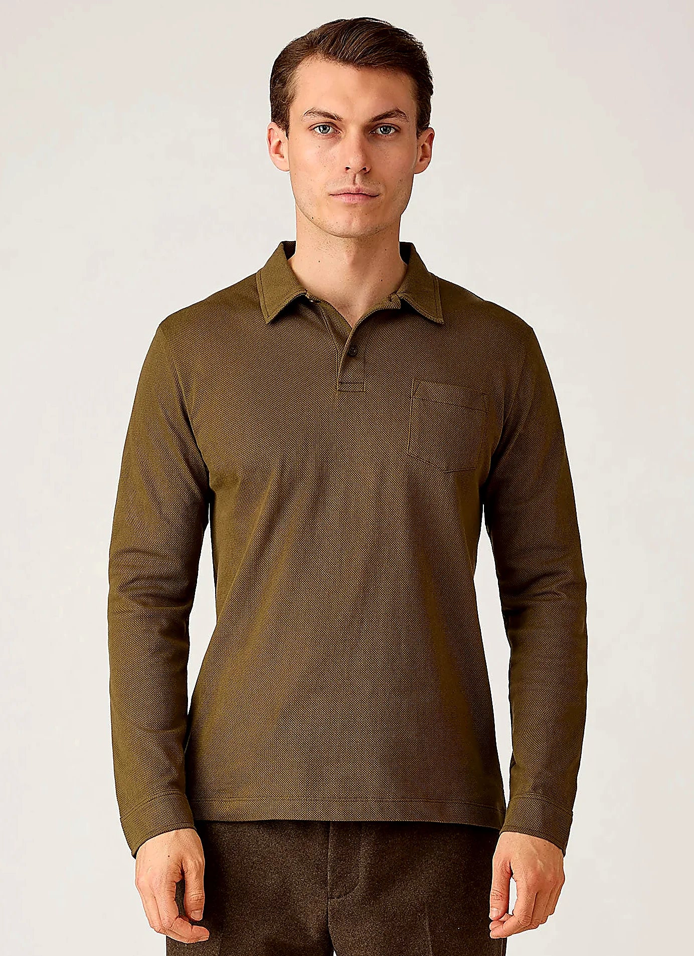 Loden Green mesh cotton polo shirt for men