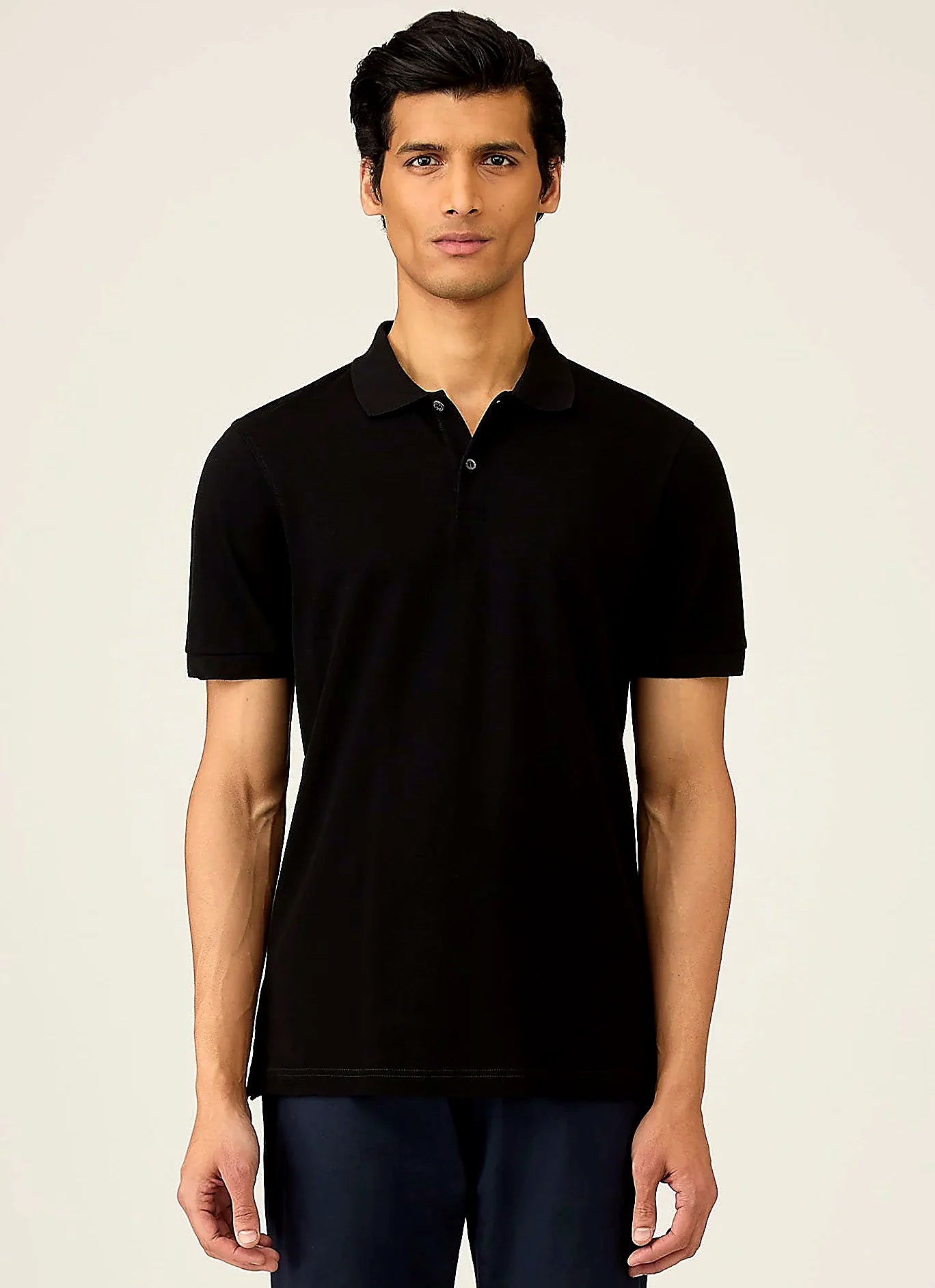 Black cotton polo shirt for men