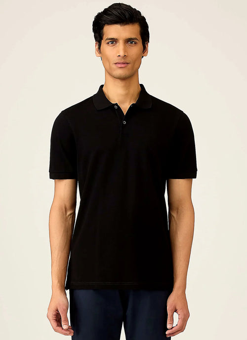 Black cotton polo shirt for men