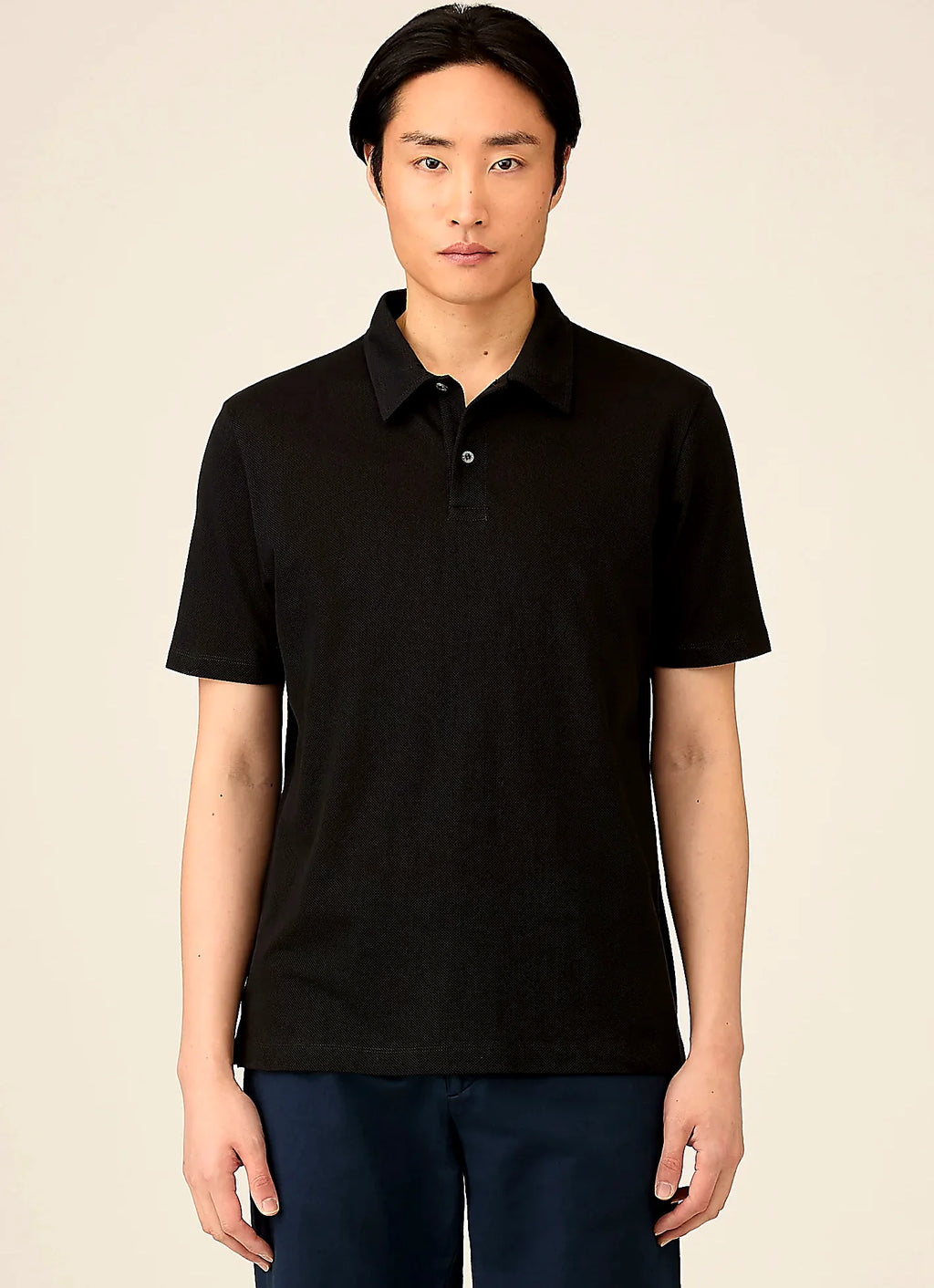 Black mesh cotton polo shirt for men