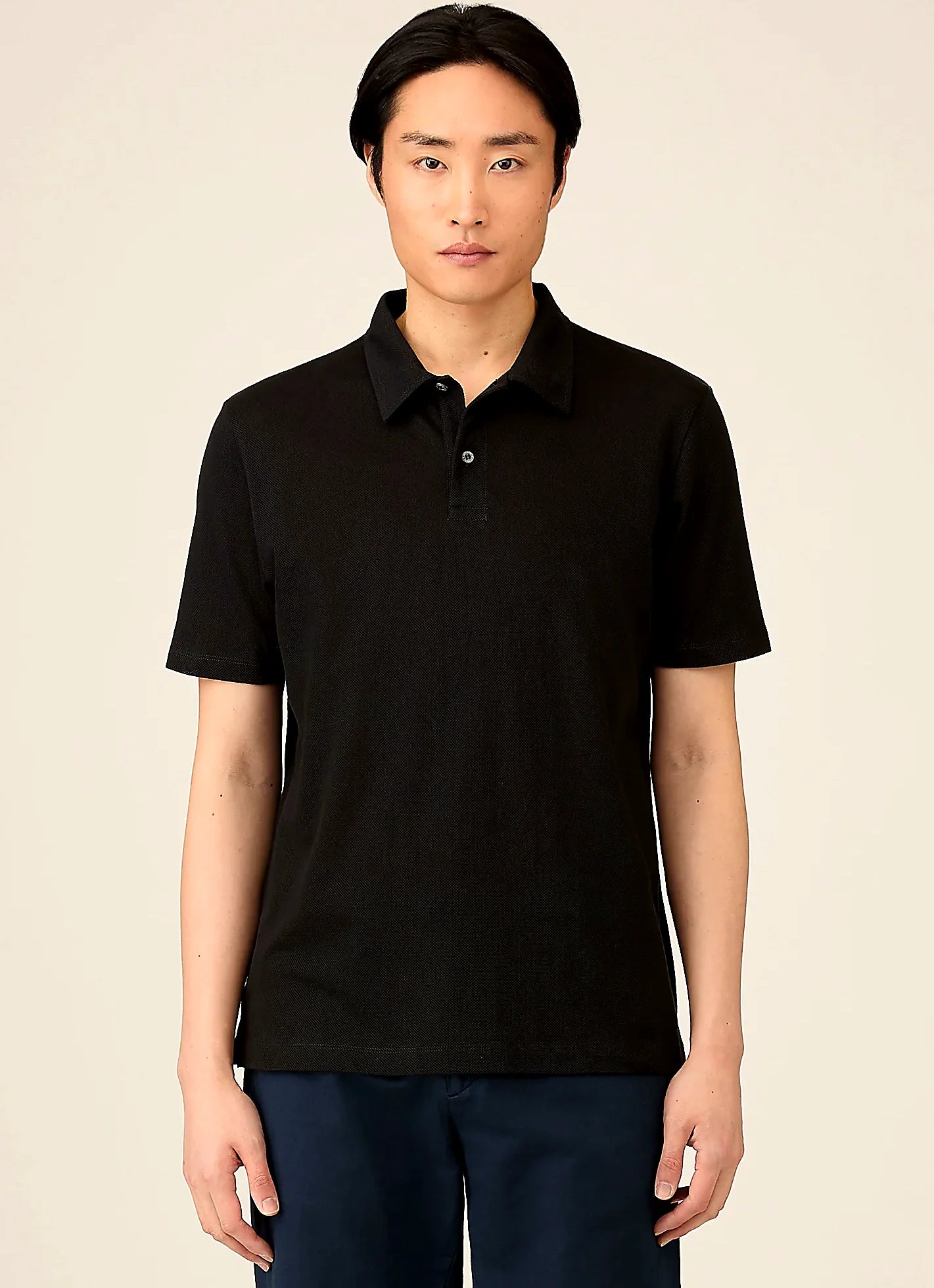 Black mesh cotton polo shirt for men
