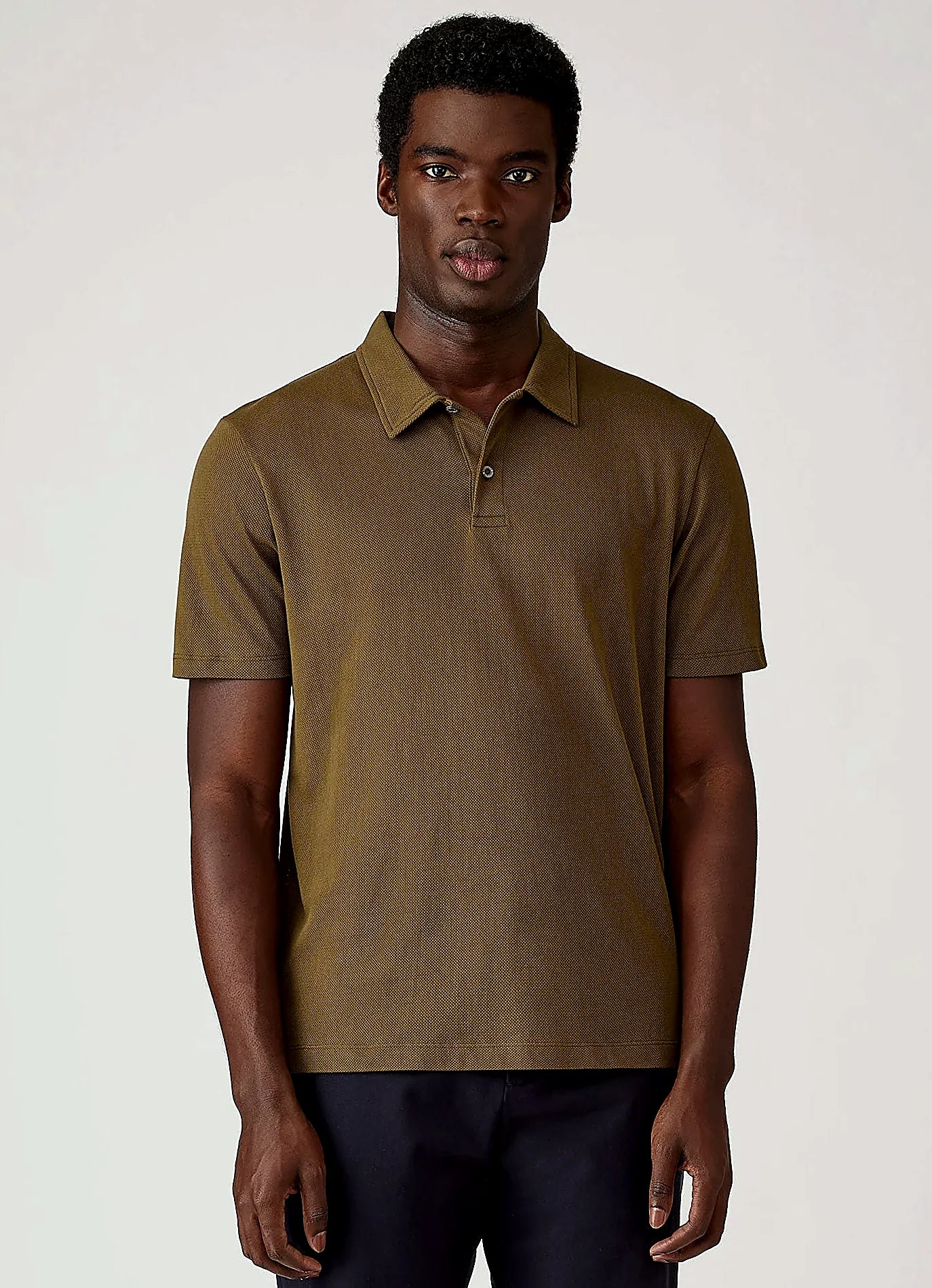 Loden Green mesh cotton polo shirt for men