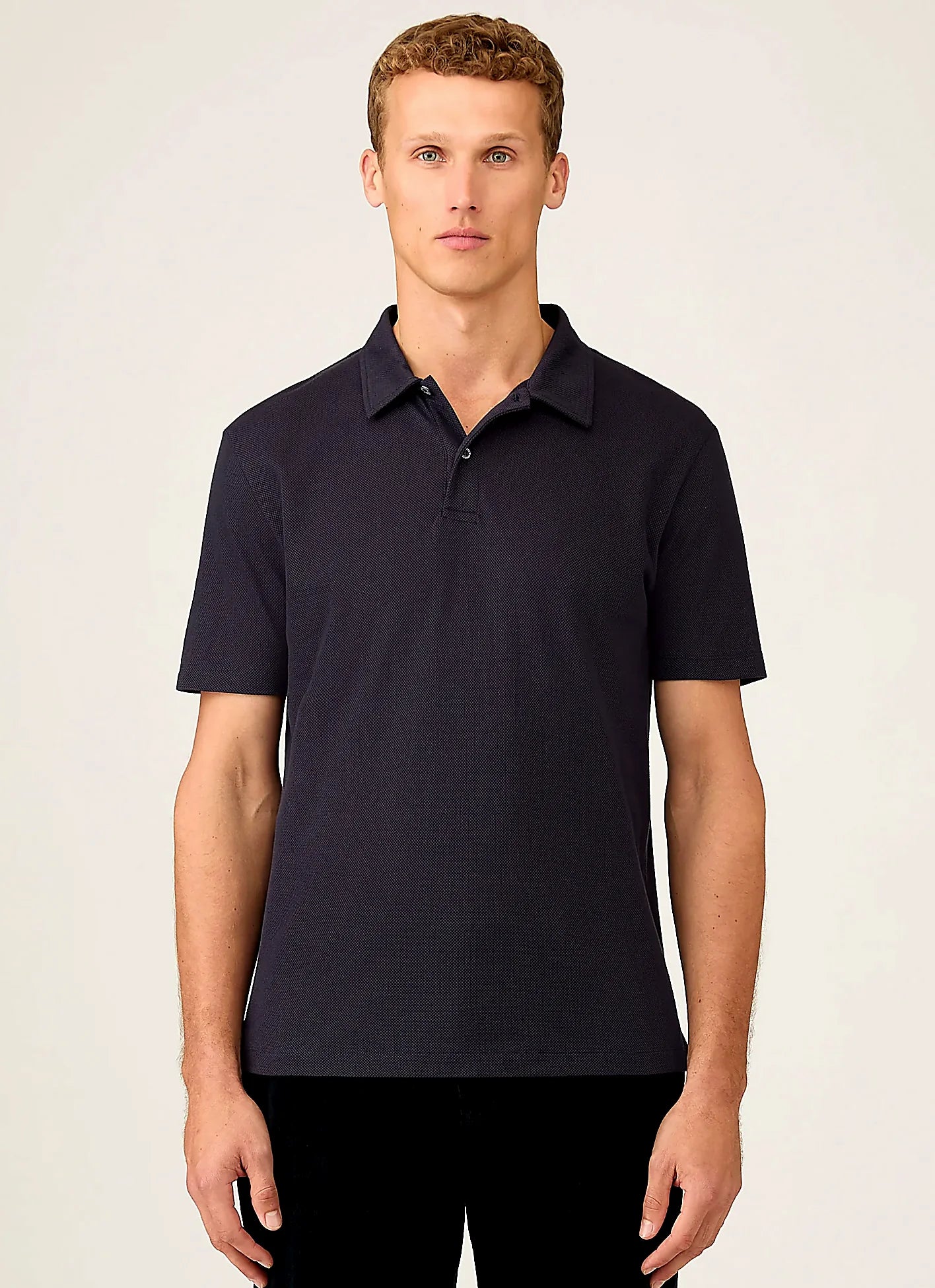 Navy mesh cotton polo shirt for men