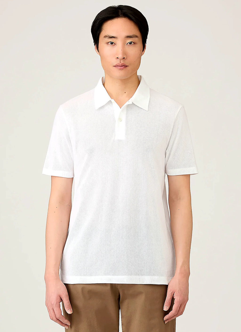 White mesh cotton polo shirt for men
