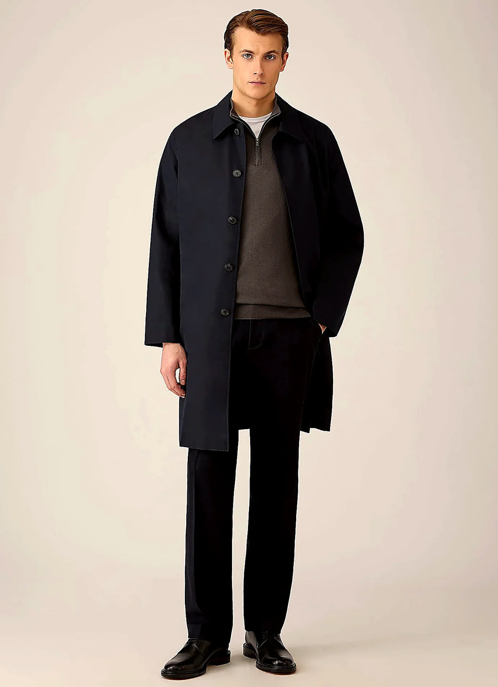Anthracite half zip jumper in sea island cashmere, everyday wear