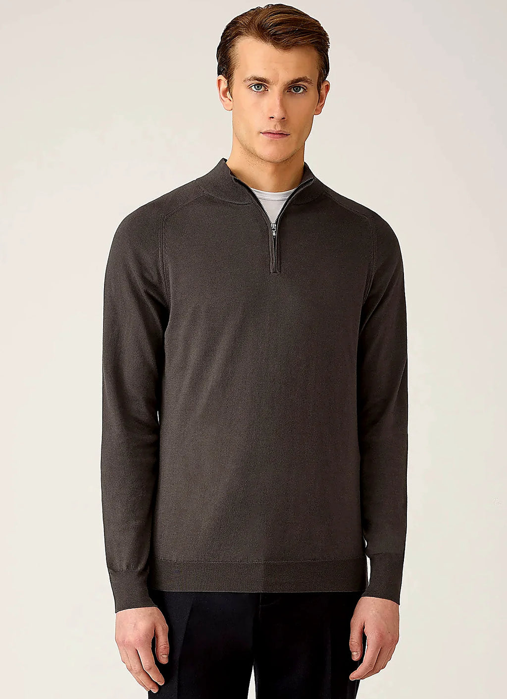 Anthracite sea island cashmere half zip jumper for men