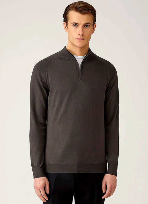 Anthracite sea island cashmere half zip jumper for men