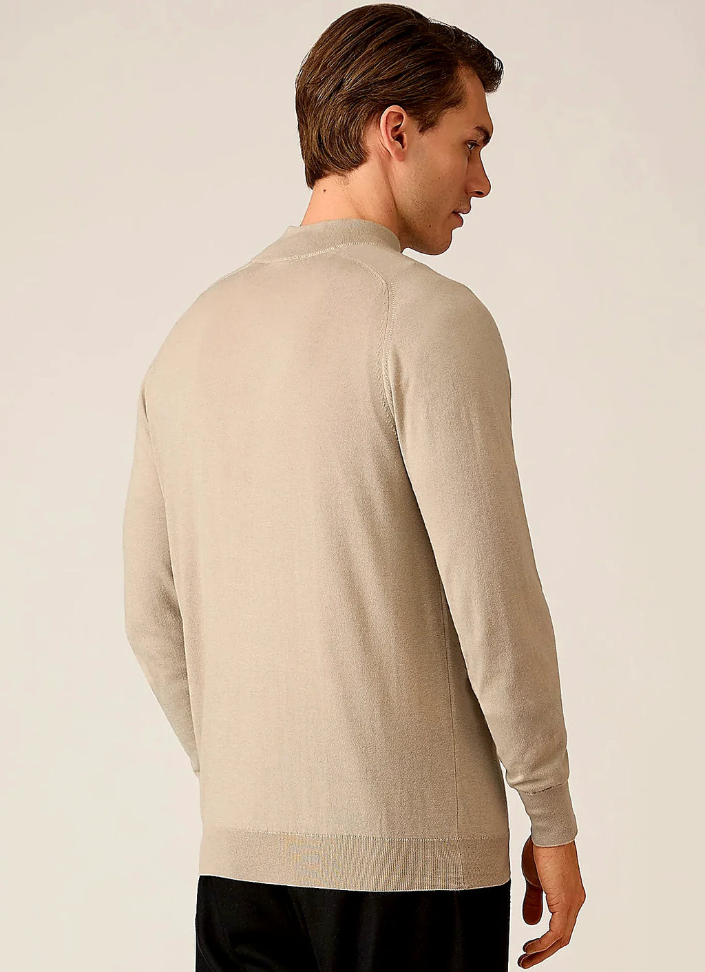 Men's sea island cashmere half zip jumper in Stone