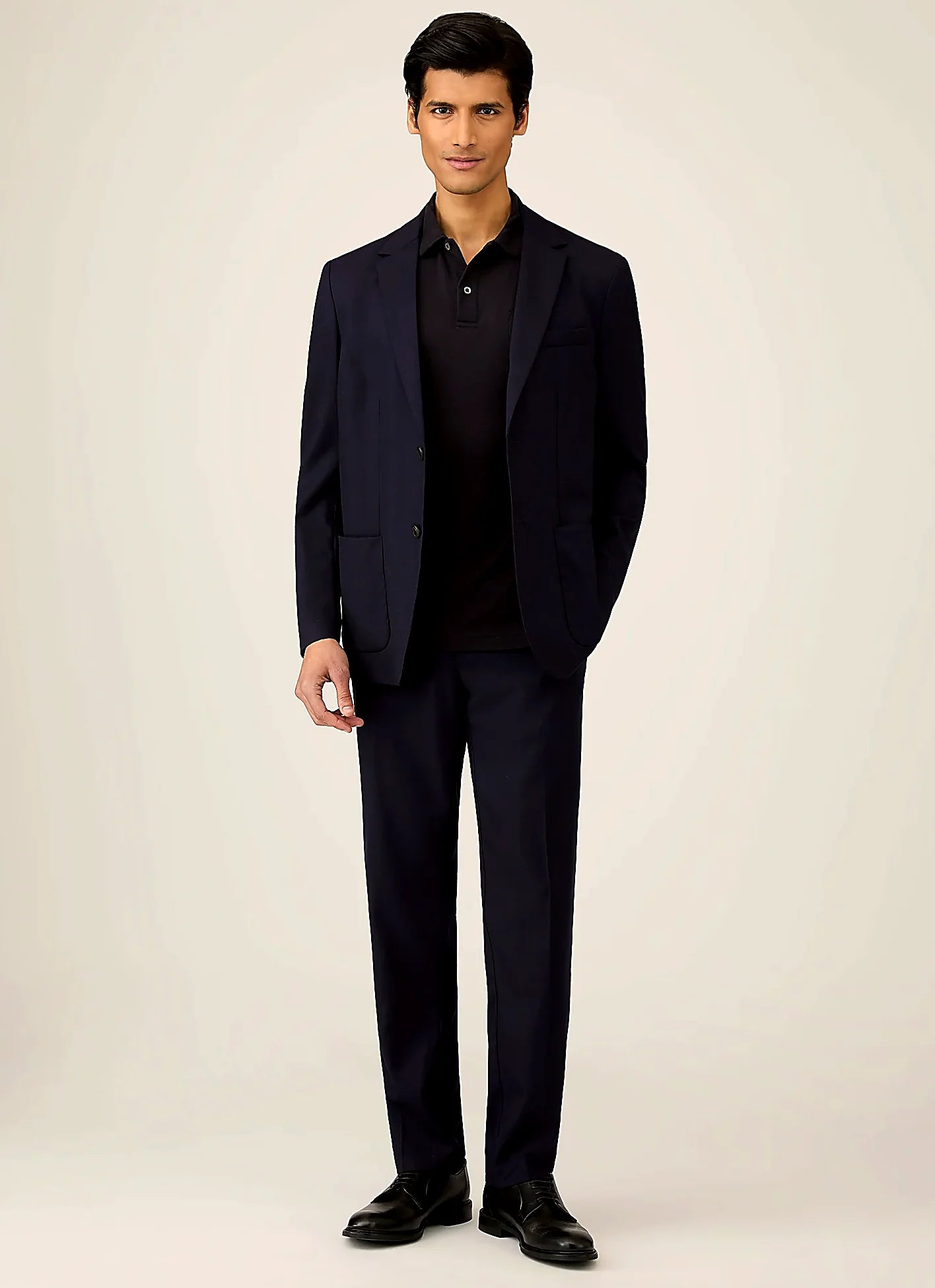 Black jersey polo shirt in sea island cotton, slim fit