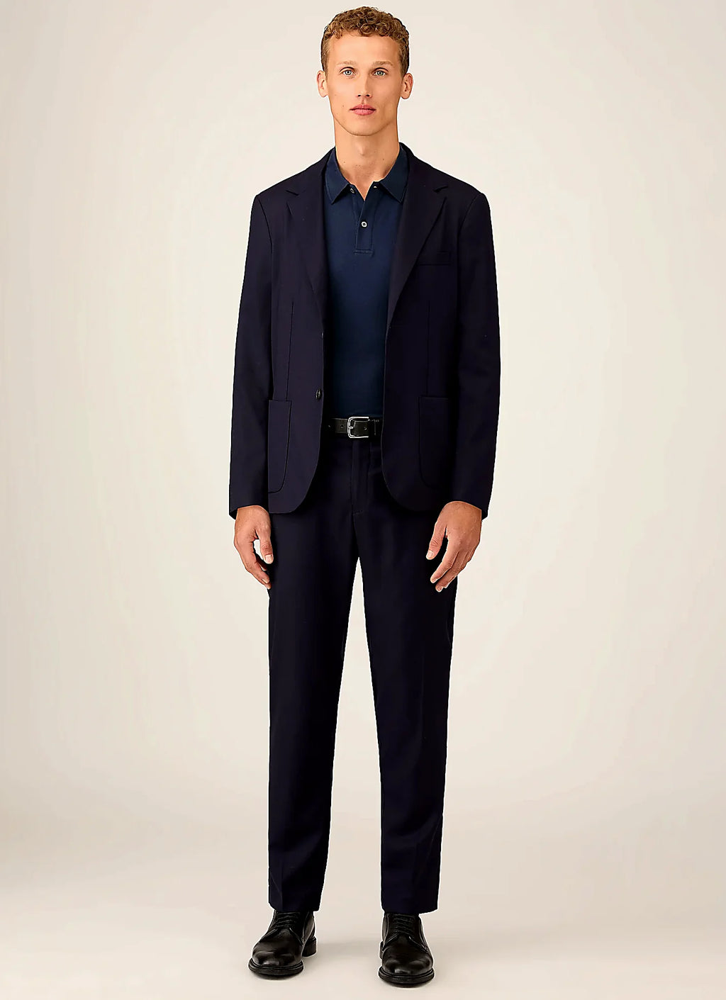 Navy jersey polo shirt in sea island cotton, slim fit