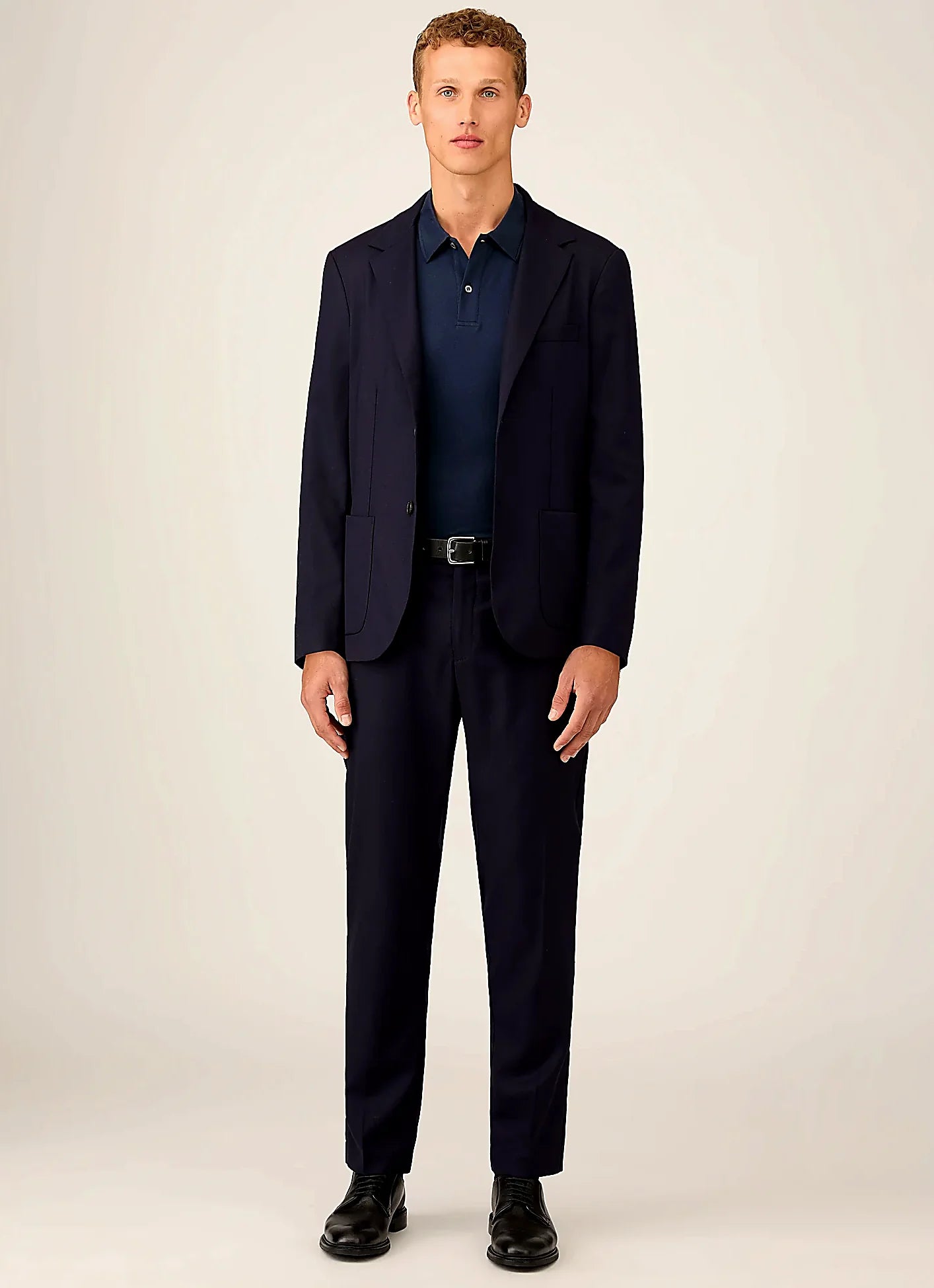 Navy jersey polo shirt in sea island cotton, slim fit