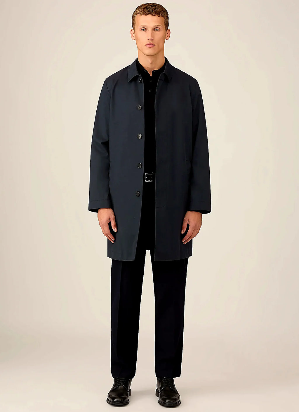 Navy mac in showerproof cotton, everyday wear