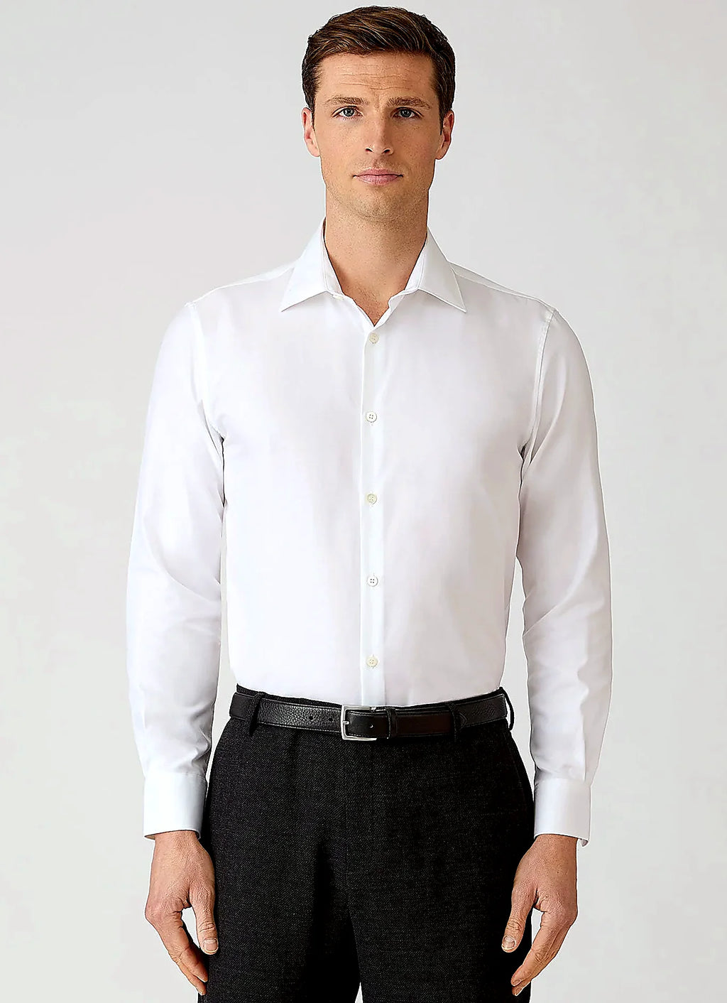 White two-fold cotton Oxford shirt for men