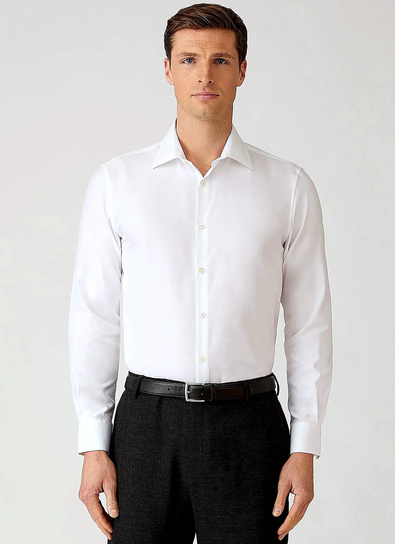 White two-fold cotton Oxford shirt for men