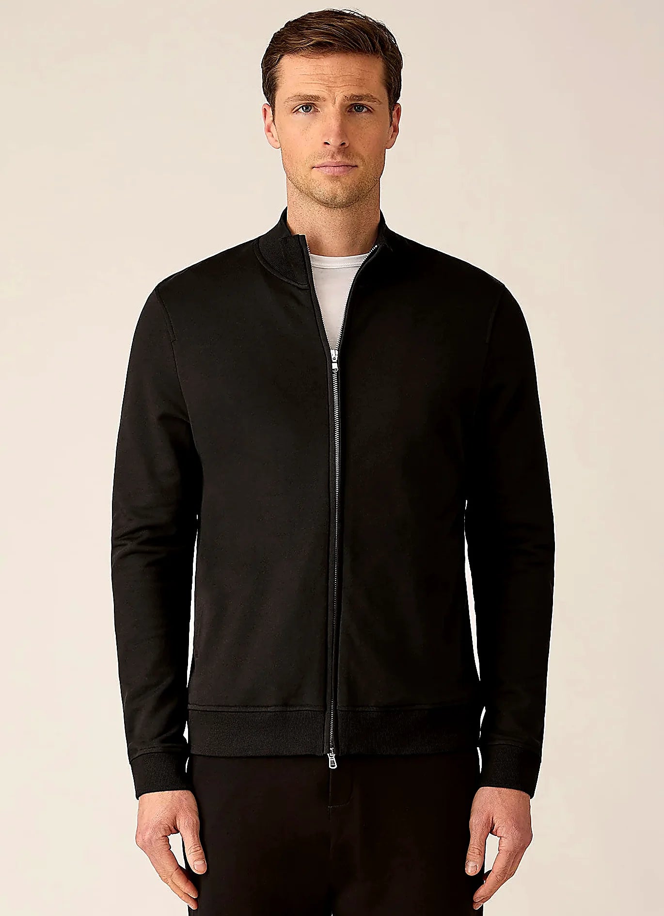 Black supima cotton zip sweatshirt for men