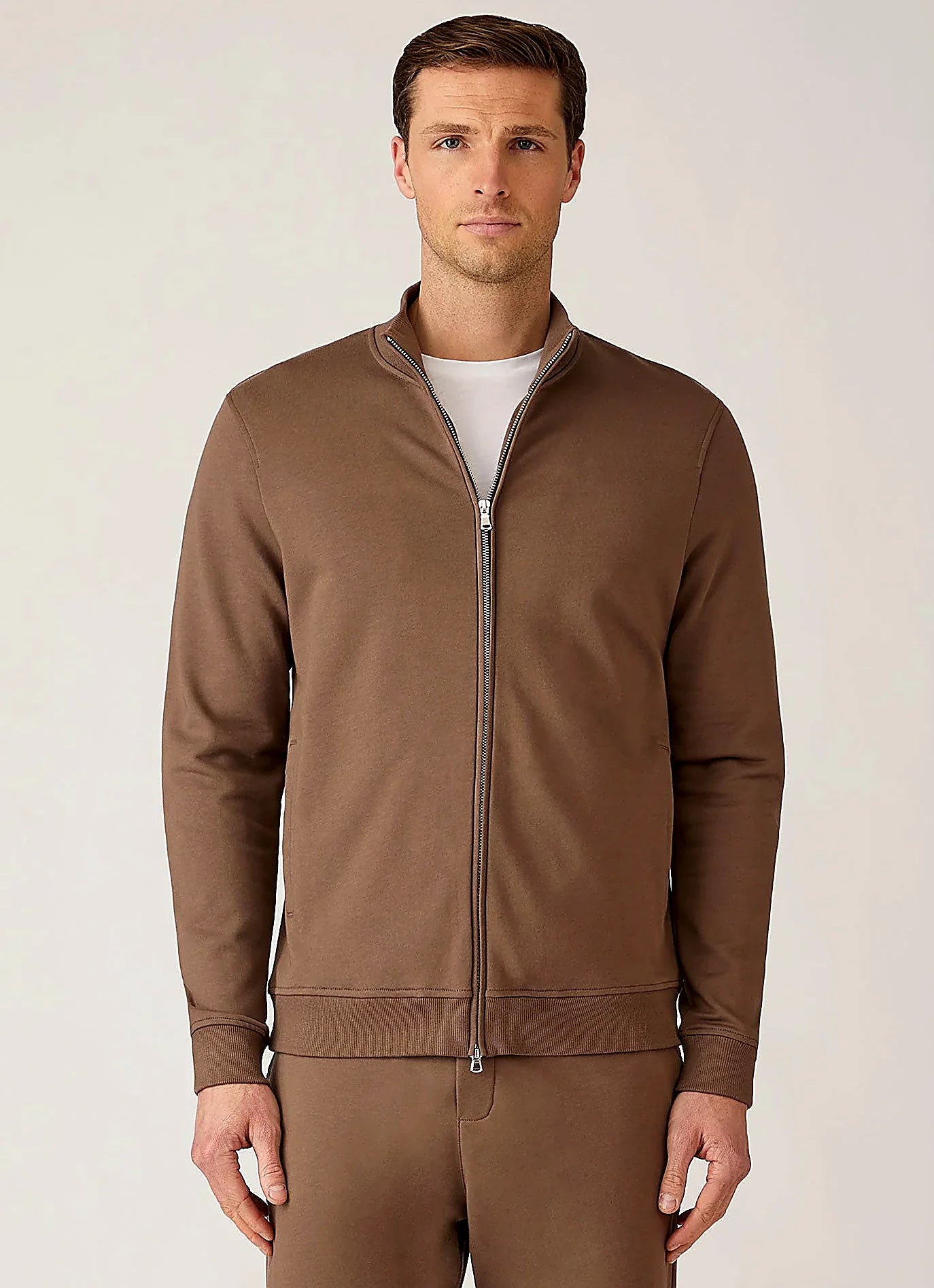 Dark Cedar loopback zip sweatshirt for men