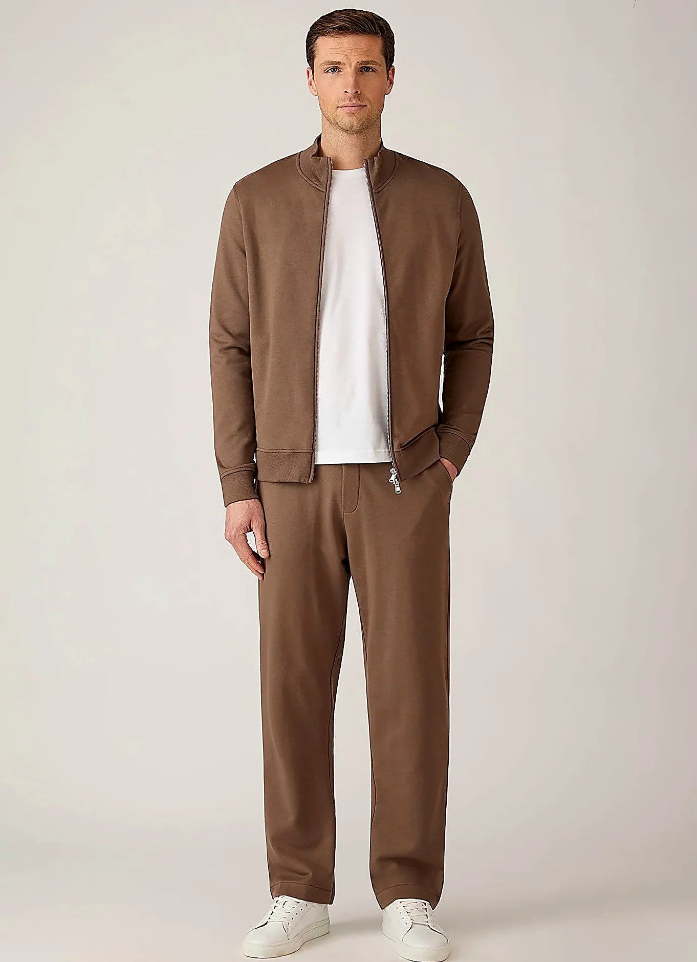 Dark Cedar zip sweatshirt in loopback, everyday wear