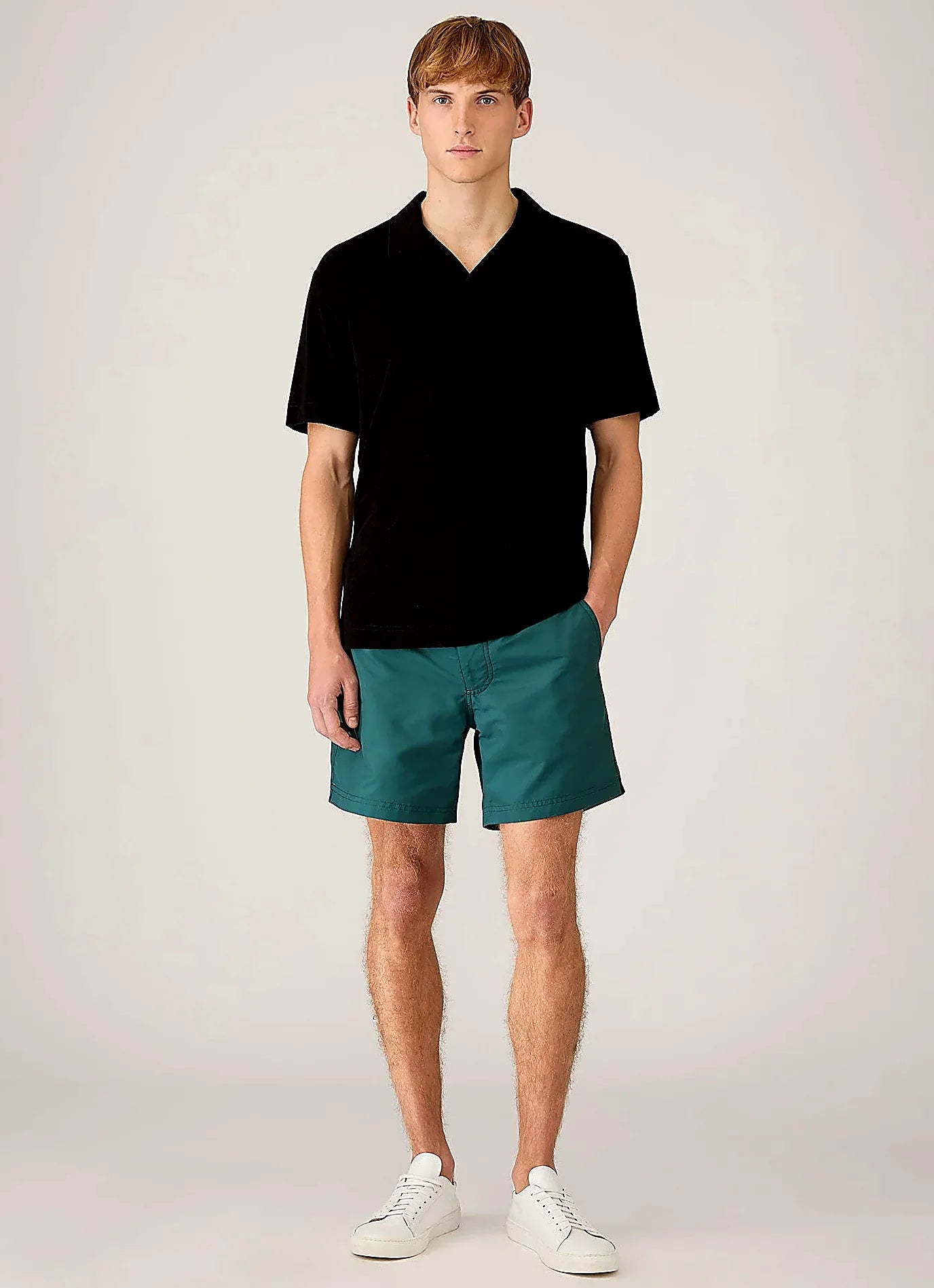 Black towelling polo shirt in cotton towelling, everyday wear