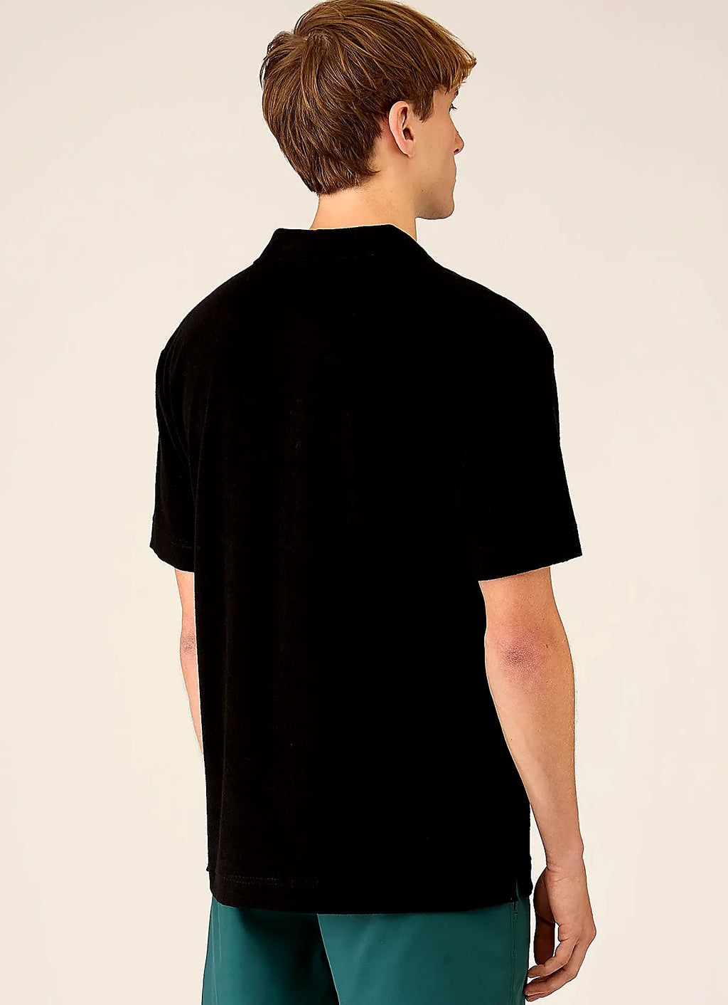 Men's cotton towelling towelling polo shirt in Black