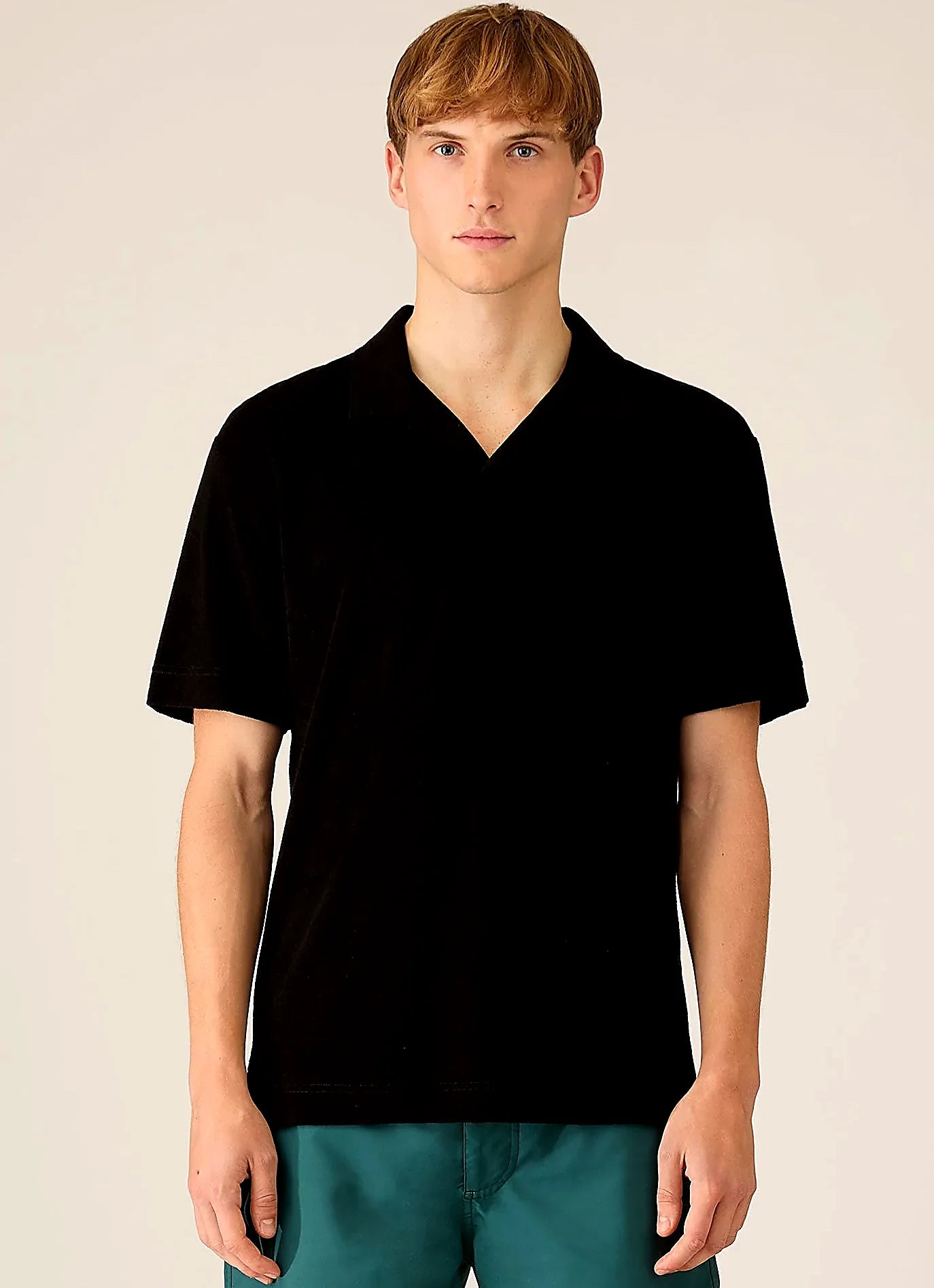 Black cotton towelling towelling polo shirt for men
