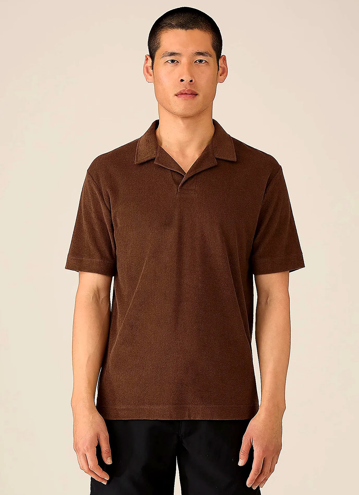 Dark Walnut cotton towelling towelling polo shirt for men