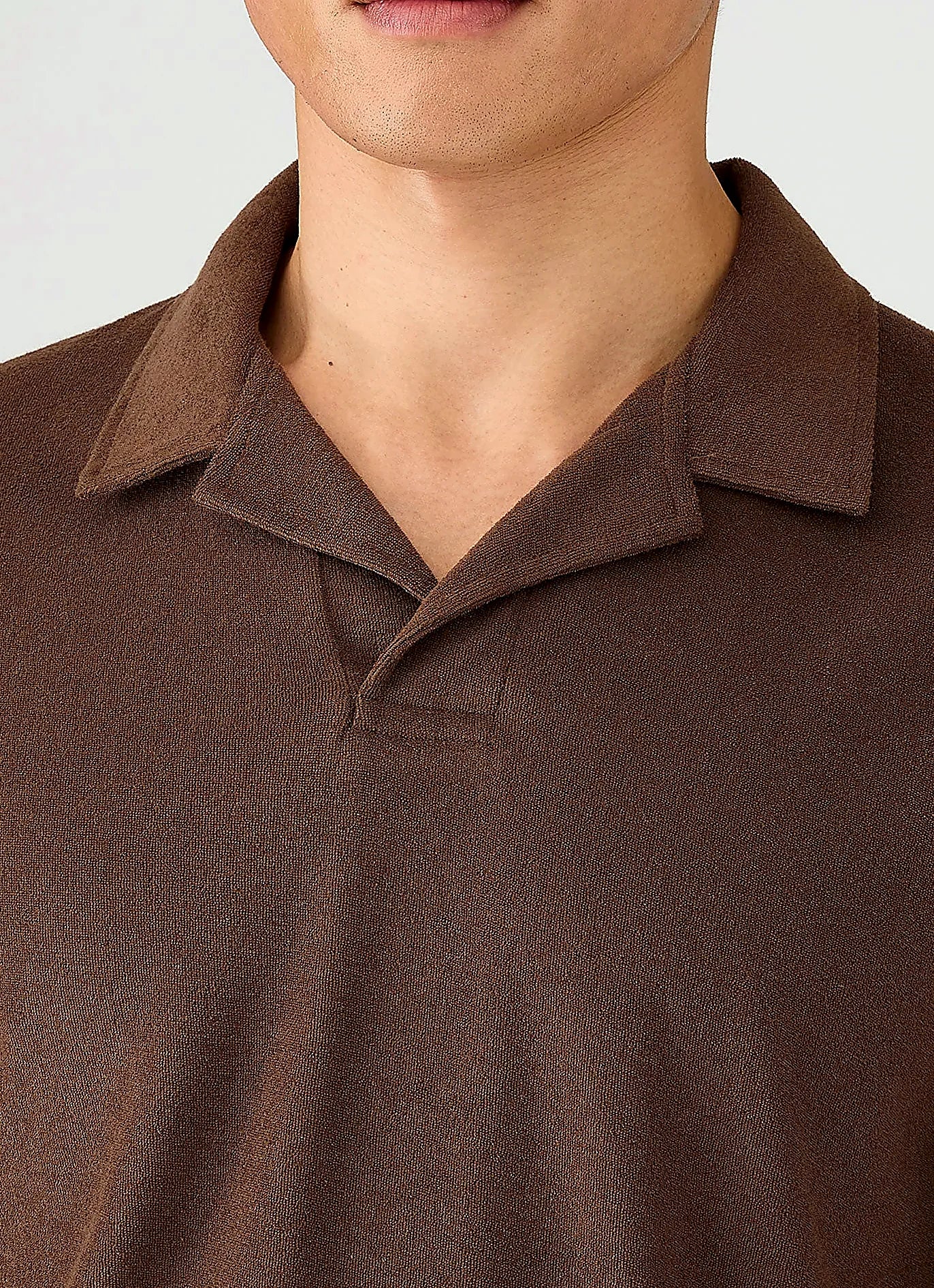 Dark Walnut towelling polo shirt for men, cotton towelling