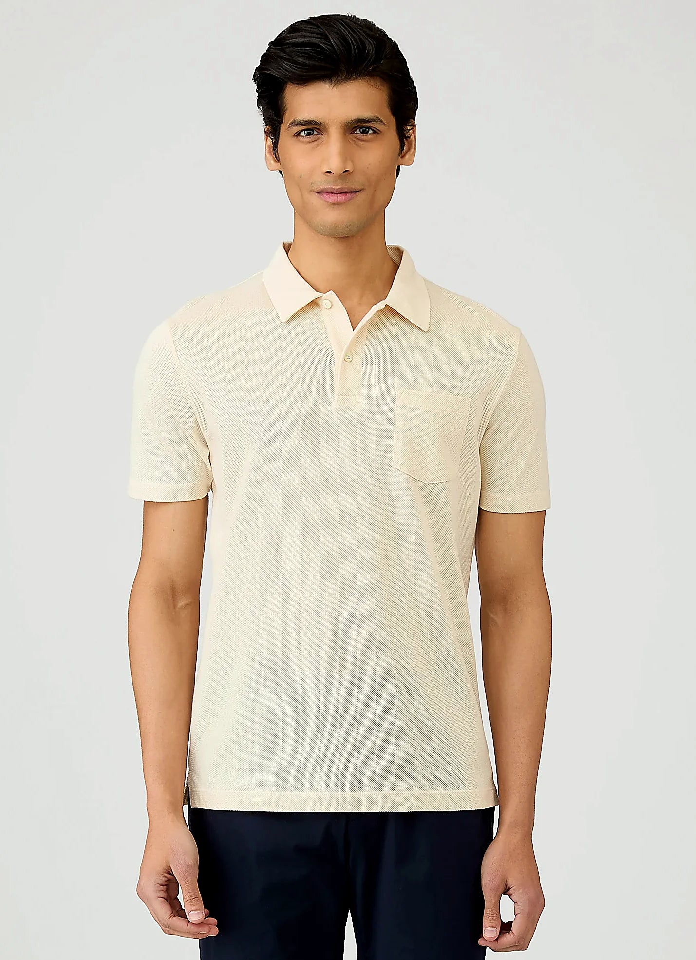 Undyed mesh cotton polo shirt for men