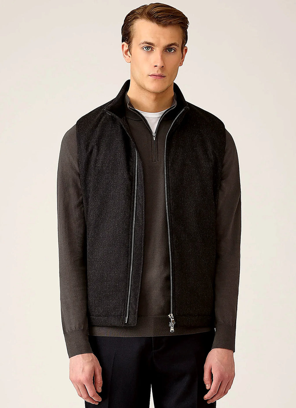 Charcoal wool cashmere flannel gilet for men