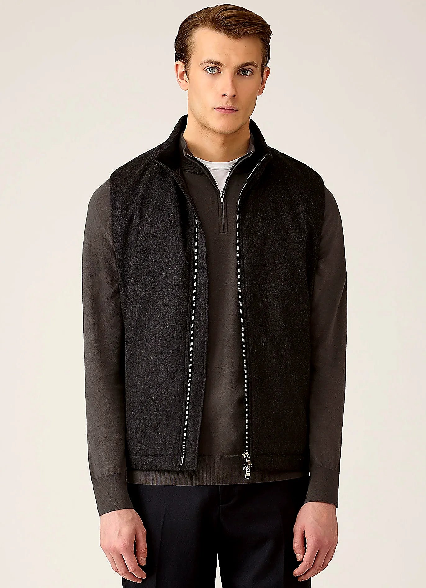 Charcoal wool cashmere flannel gilet for men