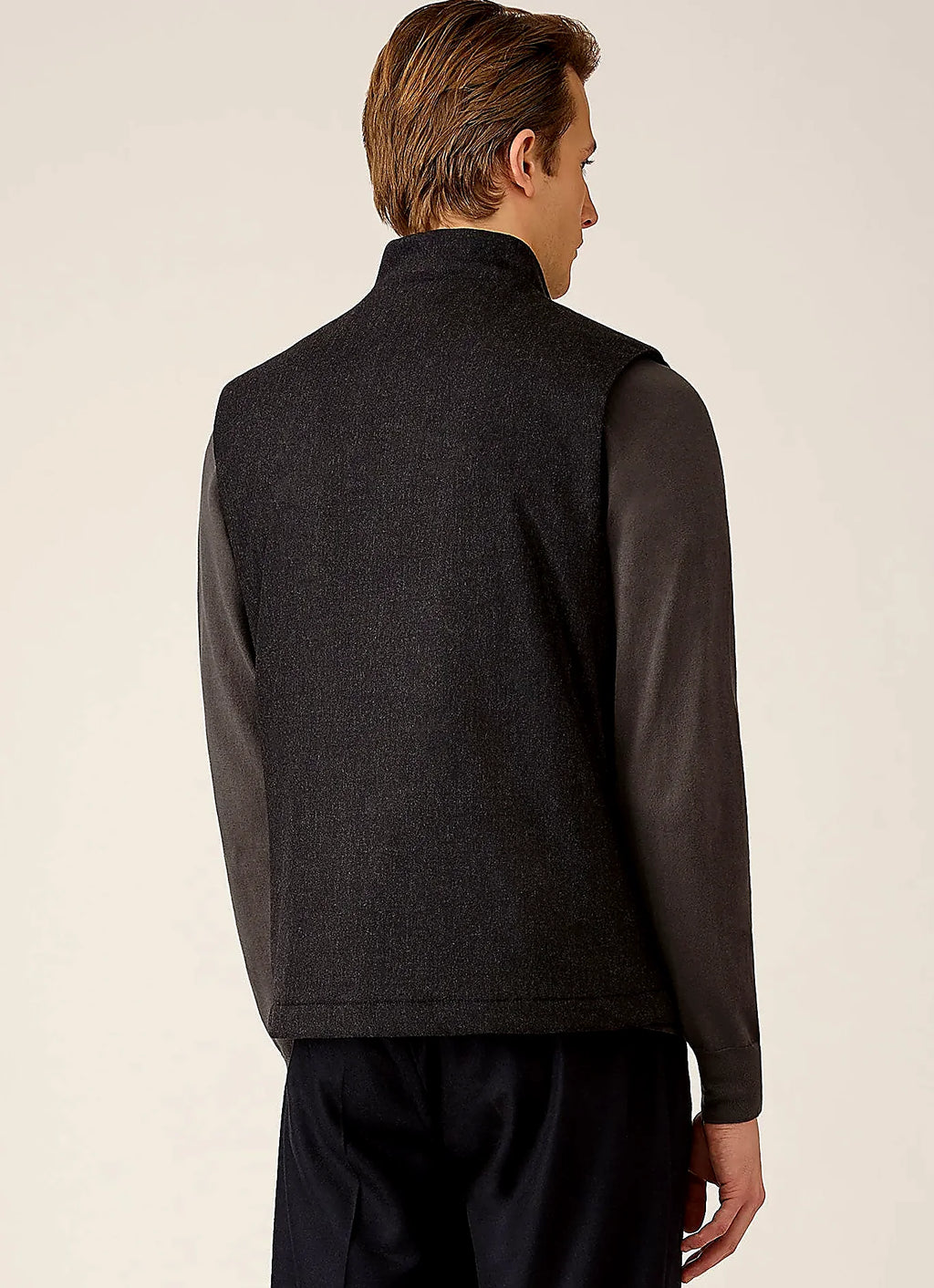 Men's wool cashmere flannel gilet in Charcoal