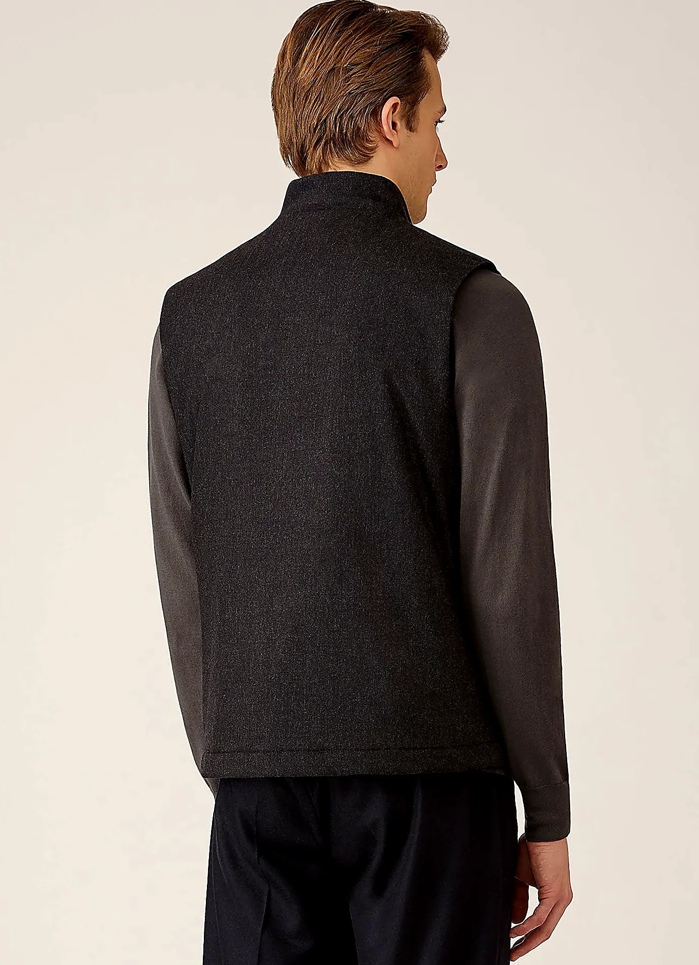 Men's wool cashmere flannel gilet in Charcoal