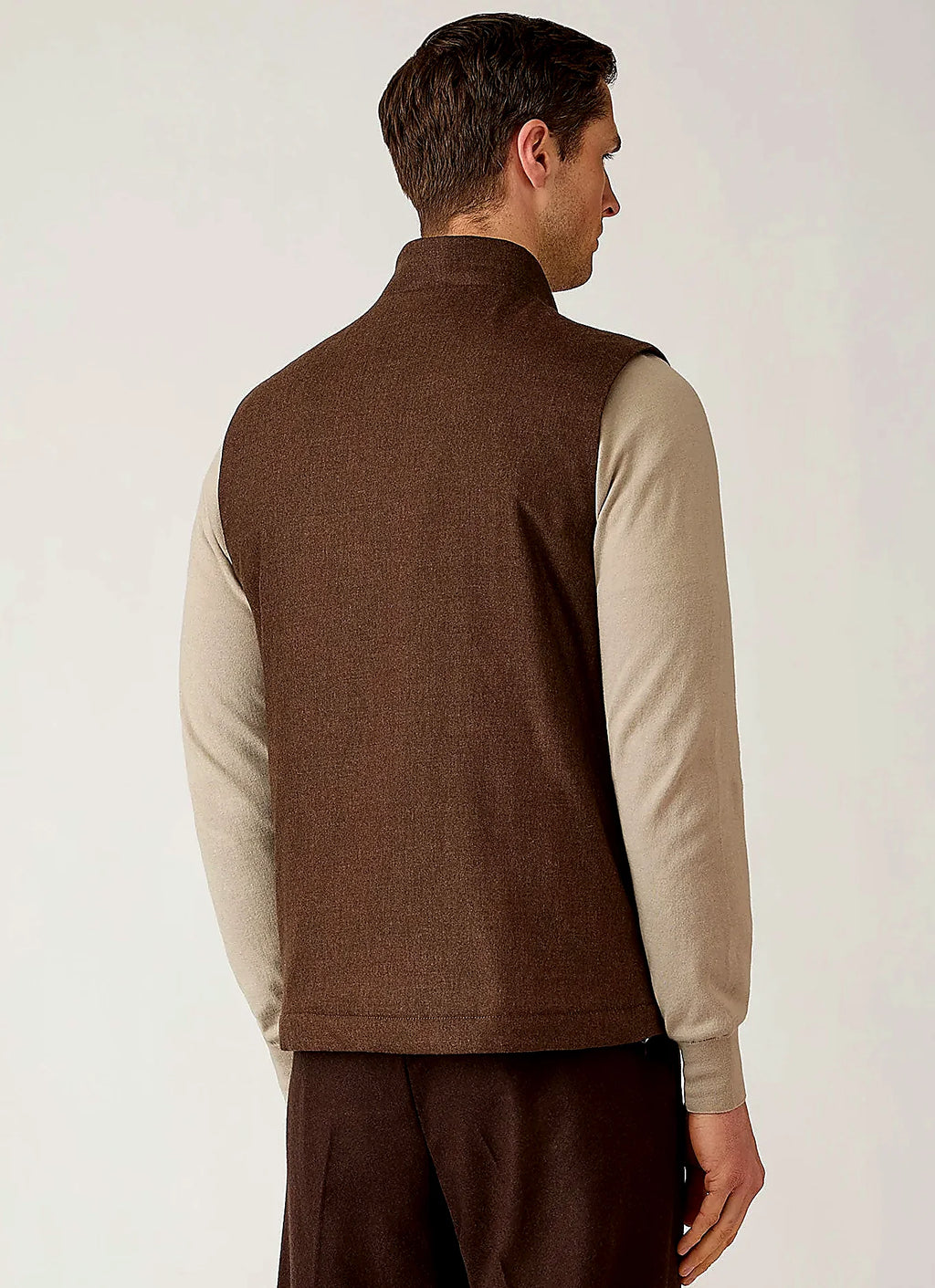 Men's wool cashmere flannel gilet in Light Brown