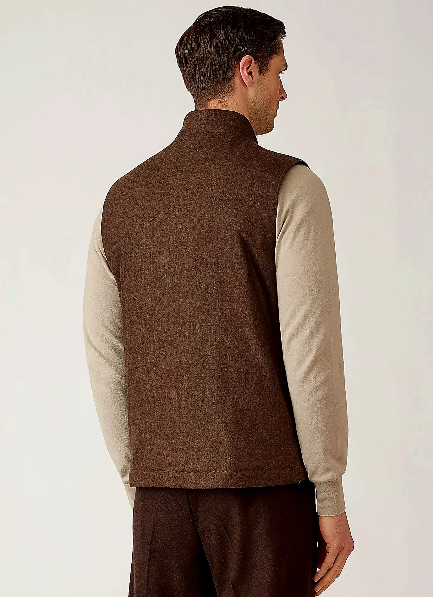 Men's wool cashmere flannel gilet in Light Brown